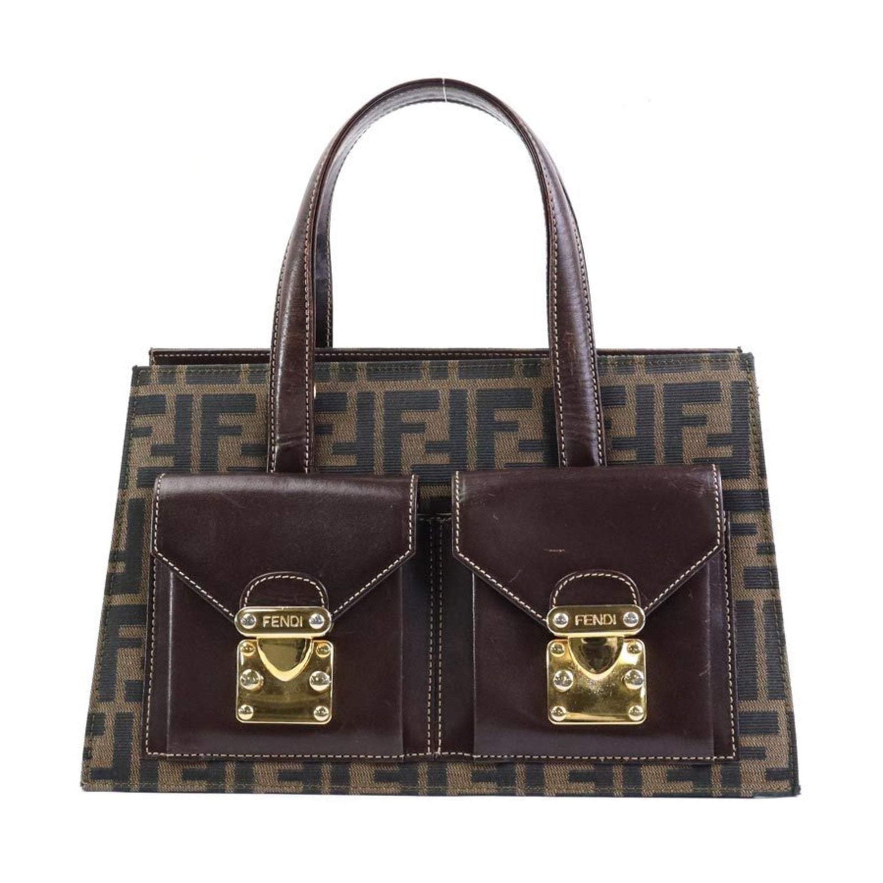 FENDI handbag Zucca canvas leather gold ladies