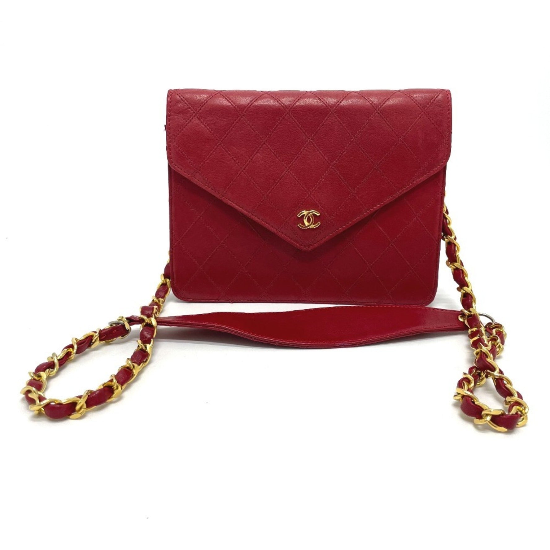 CHANEL Bicolor Coco Mark Chain Shoulder Bag in Lambskin with Red and Gold Hardware