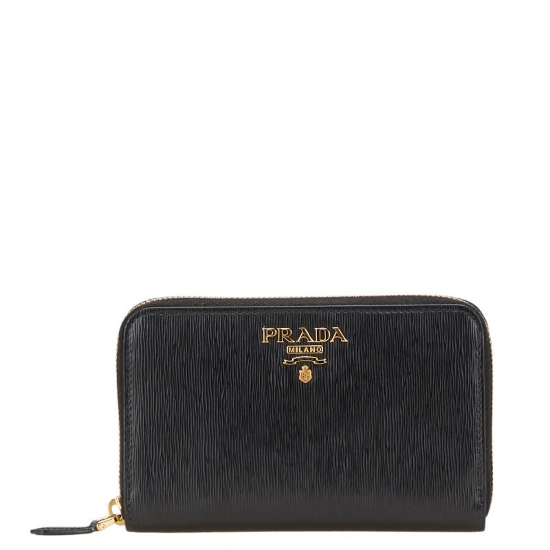 Prada Round Long Wallet 1ML157 Black Leather Women's PRADA