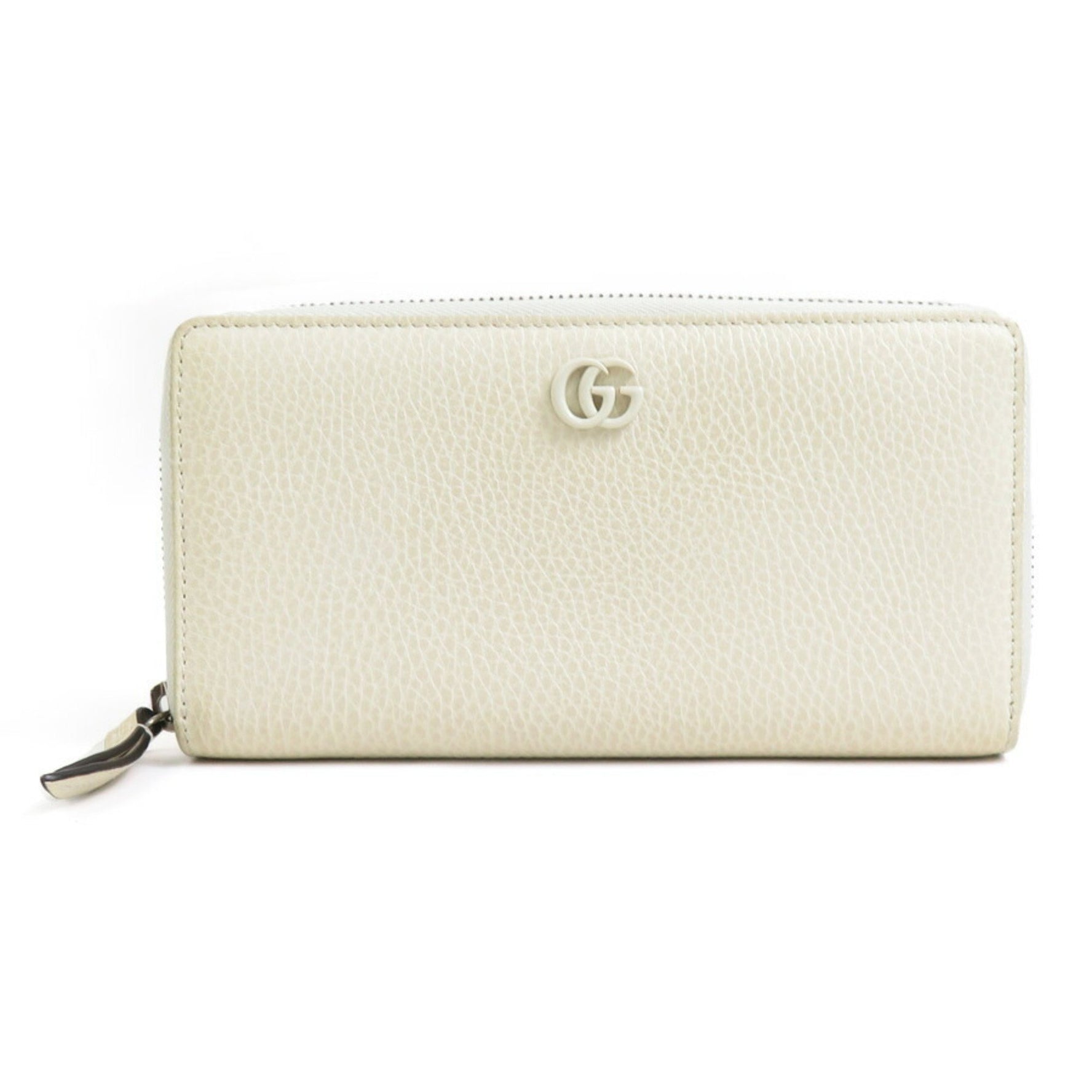 GUCCI Round Long Wallet GG Marmont Leather Off-White Silver Women's e59820g
