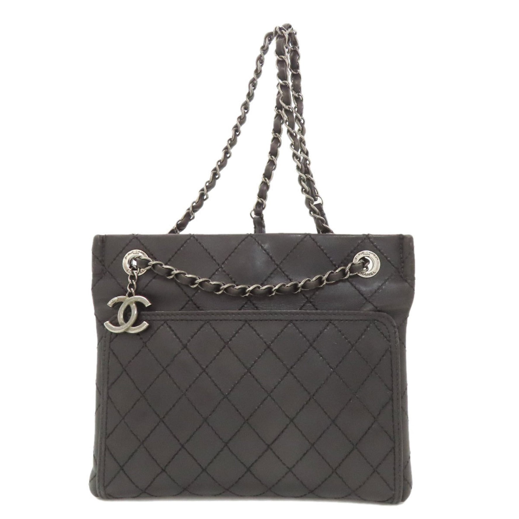 CHANEL Matelasse Silver Hardware Shoulder Bag Calfskin