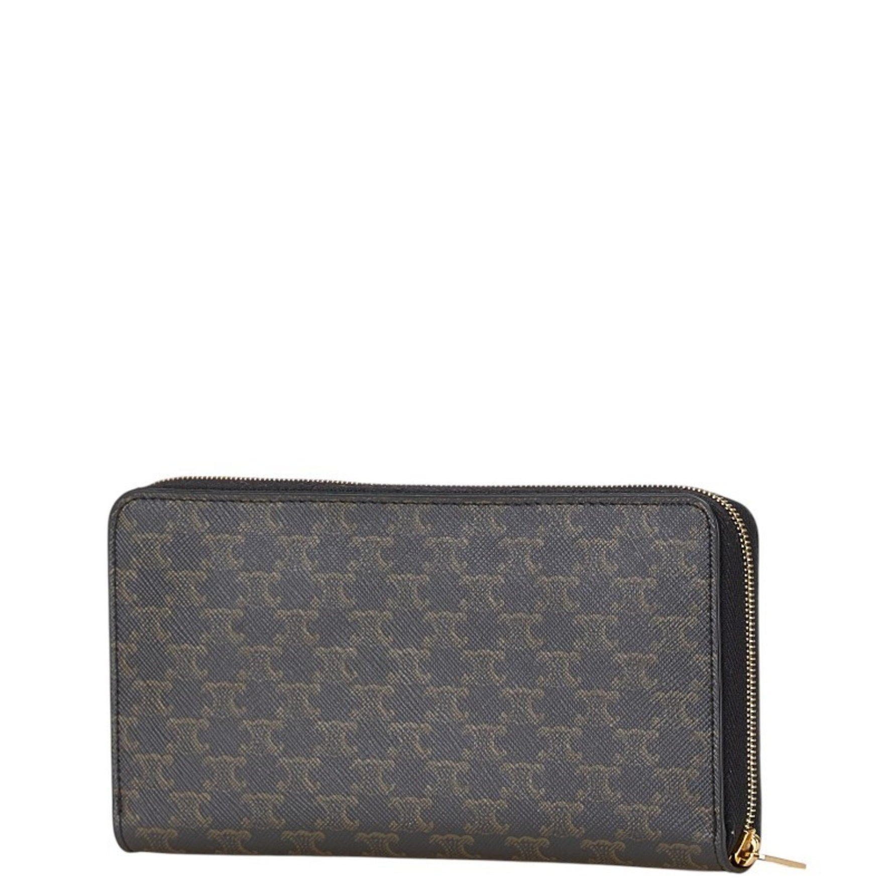 Celine Triomphe round zip long wallet in leather .