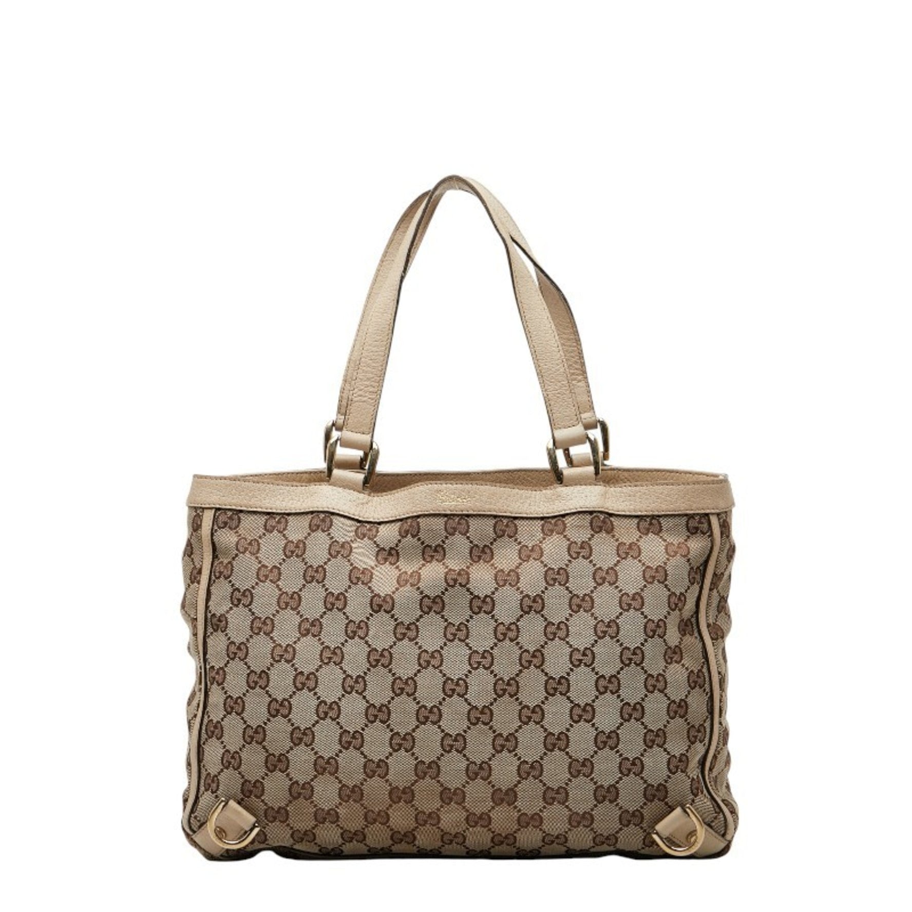 Gucci GG Canvas Abbey Tote Bag Beige White Leather