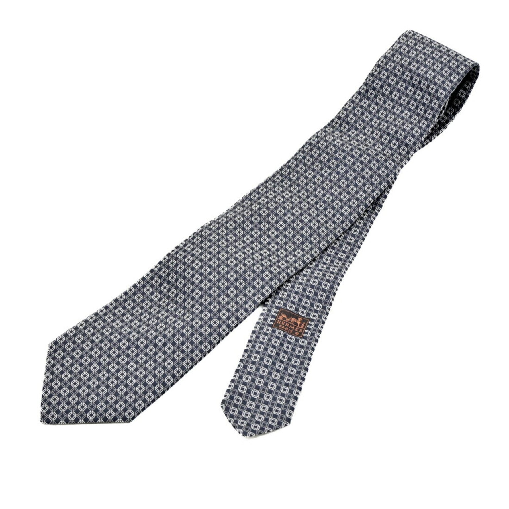 HERMES Necktie Fashion Accessory 100% Silk Grey