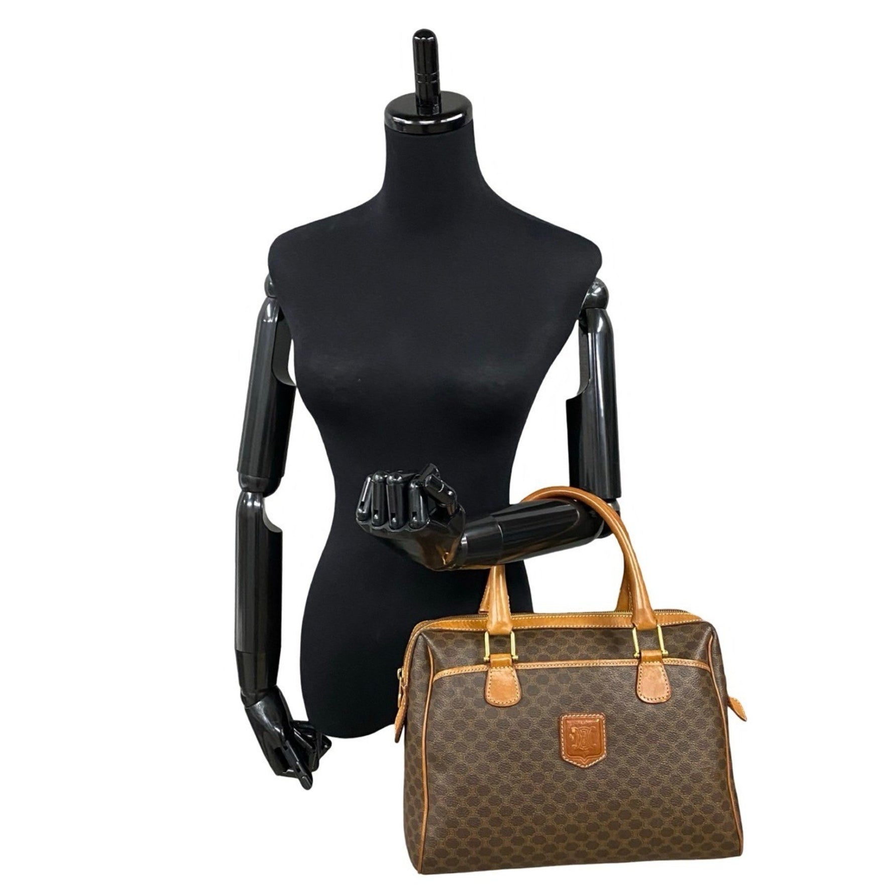 CELINE Macadam Blason with Triomphe Logo and Leather Mini Boston Bag
