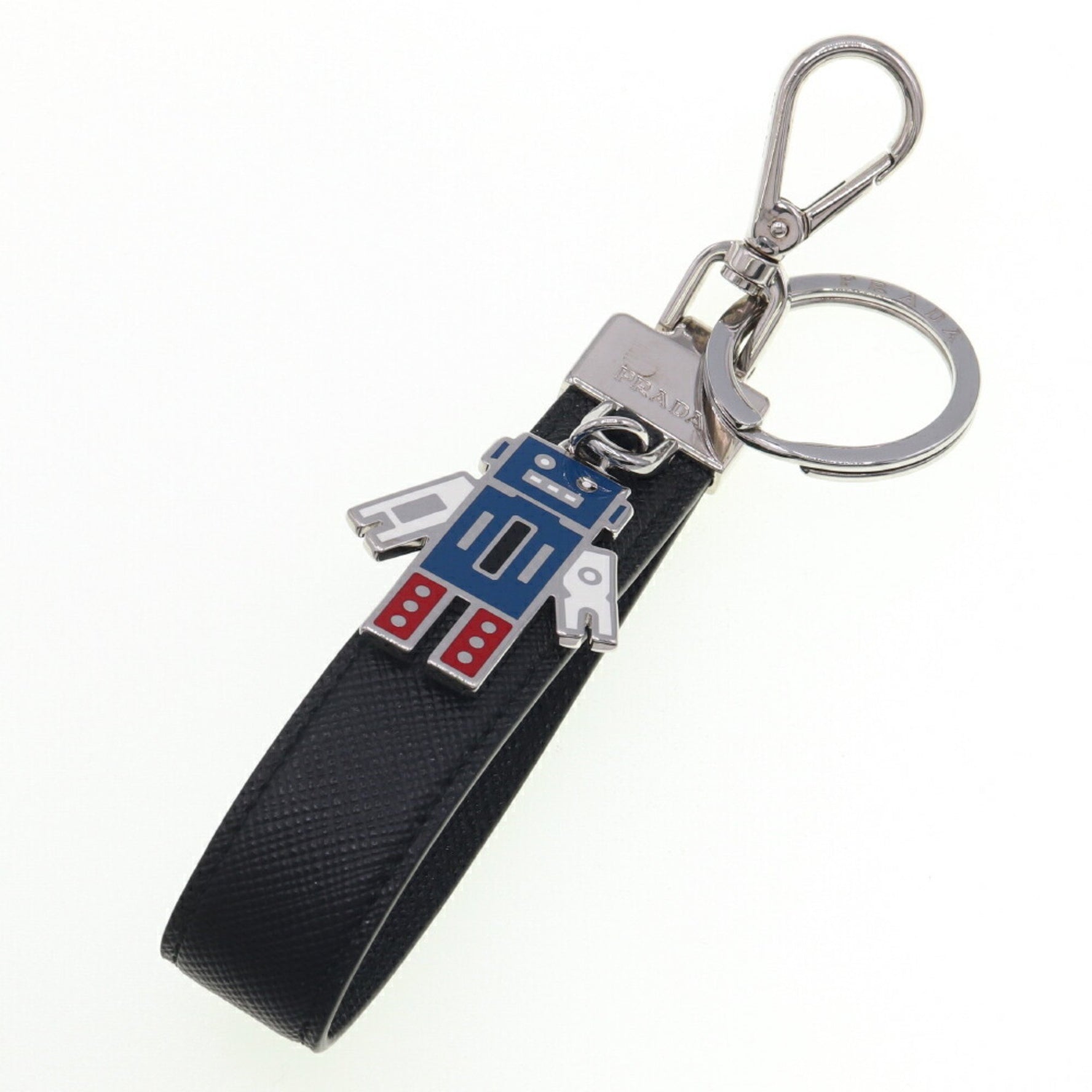 Prada Keychain 2PP040 Black Leather Keyring Bag Charm Robot Men Women PRADA