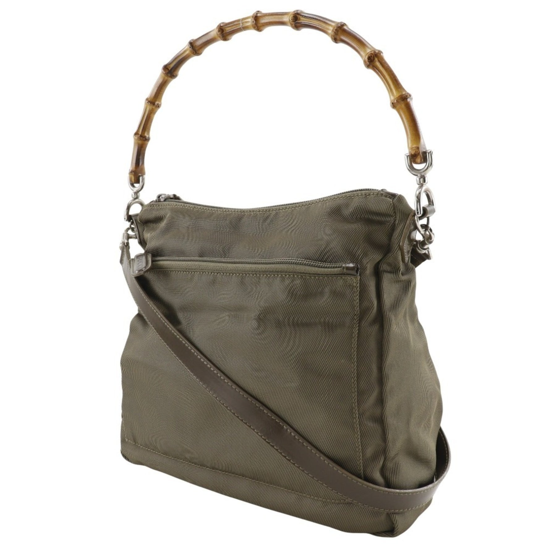 GUCCI Bamboo Shoulder Bag 000.2404.0509 Nylon Canvas Khaki 2way One Belt Women's