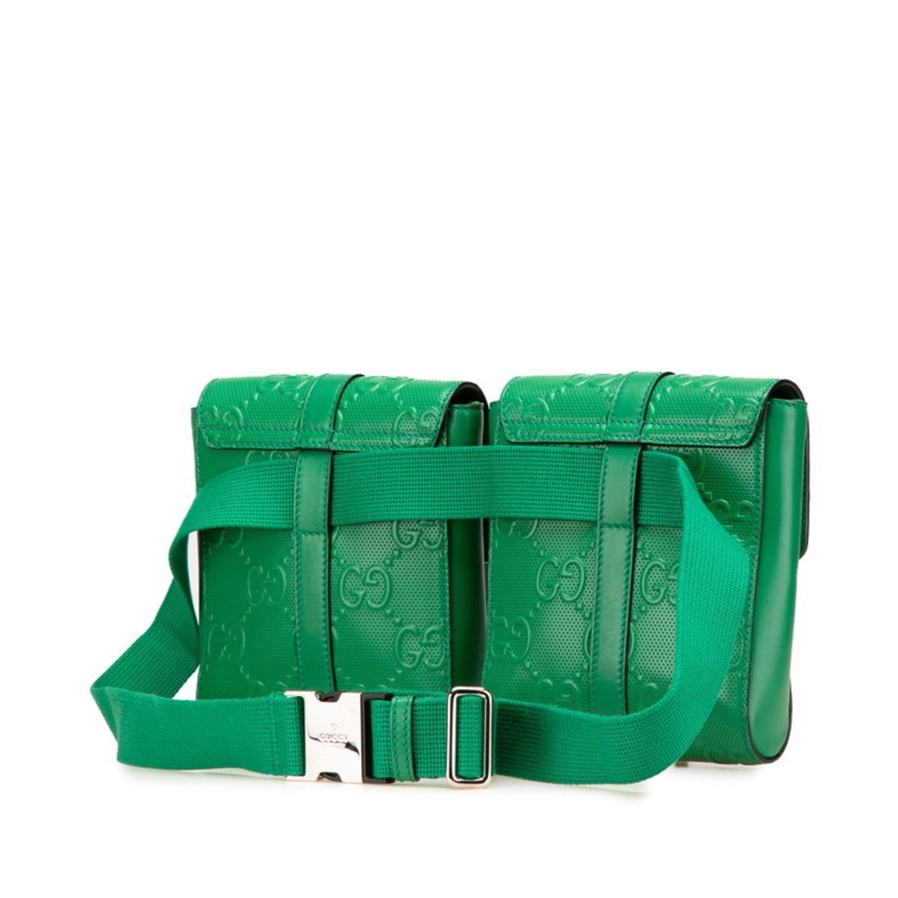 Gucci GG Embossed Double Pouch Waist Bag/Body Bag Green Leather Women's GUCCI
