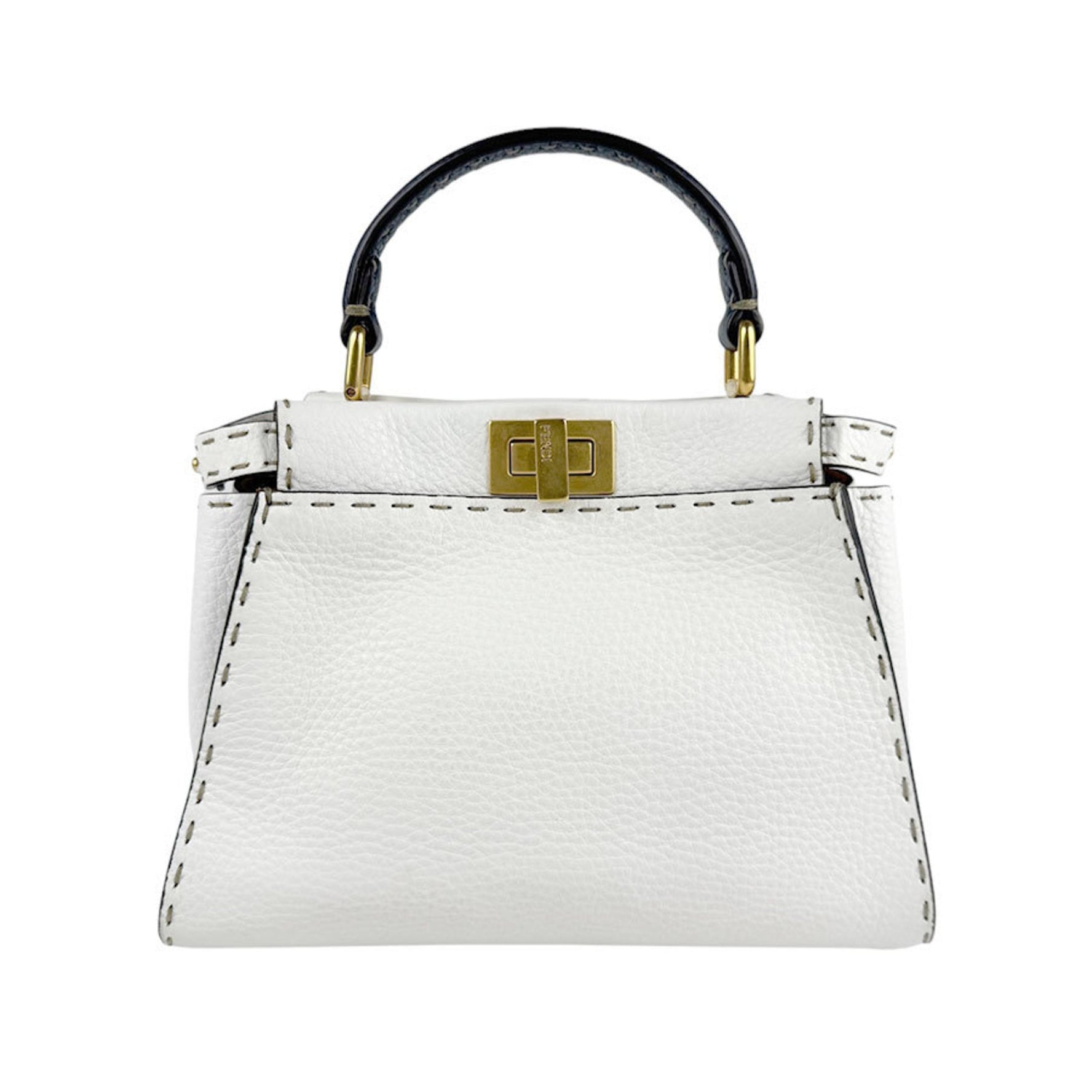 FENDI handbag peekaboo iconic mini leather white navy gold ladies