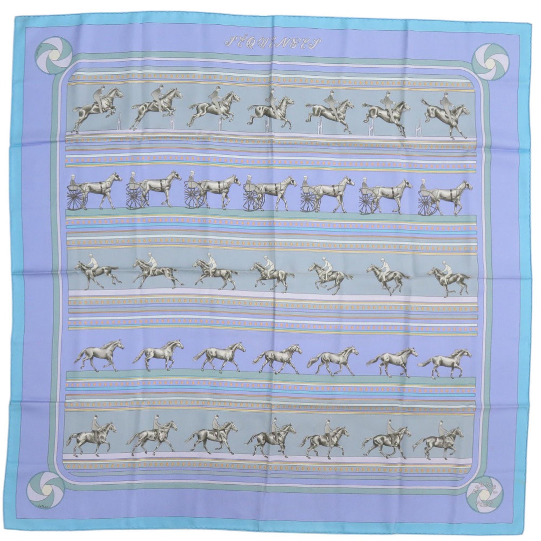 Hermes Hermès Carré 90 Sequence Silk Scarf/Muffler in Light Blue, Purple, and Purple (0131)