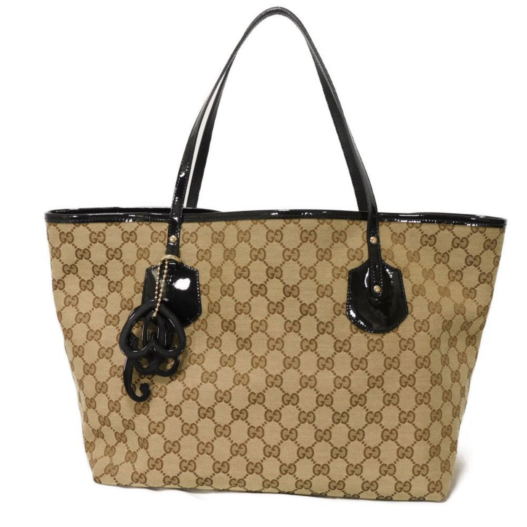 Gucci Jolie Patent Enamel Tote Bag in Black and GG Canvas - Men's Bags
