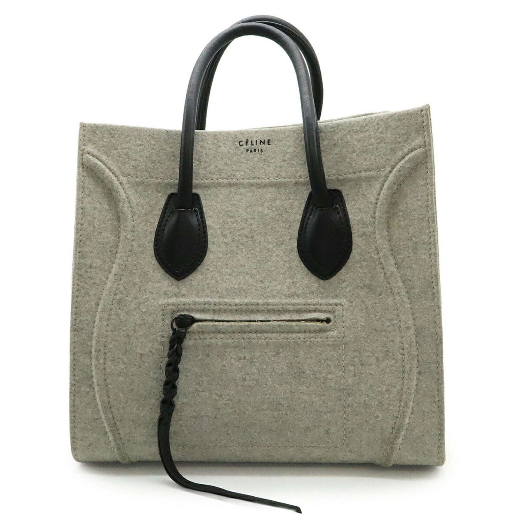 CELINE Luggage Phantom Tote Bag, Felt, Wool, Leather, Gray, Black