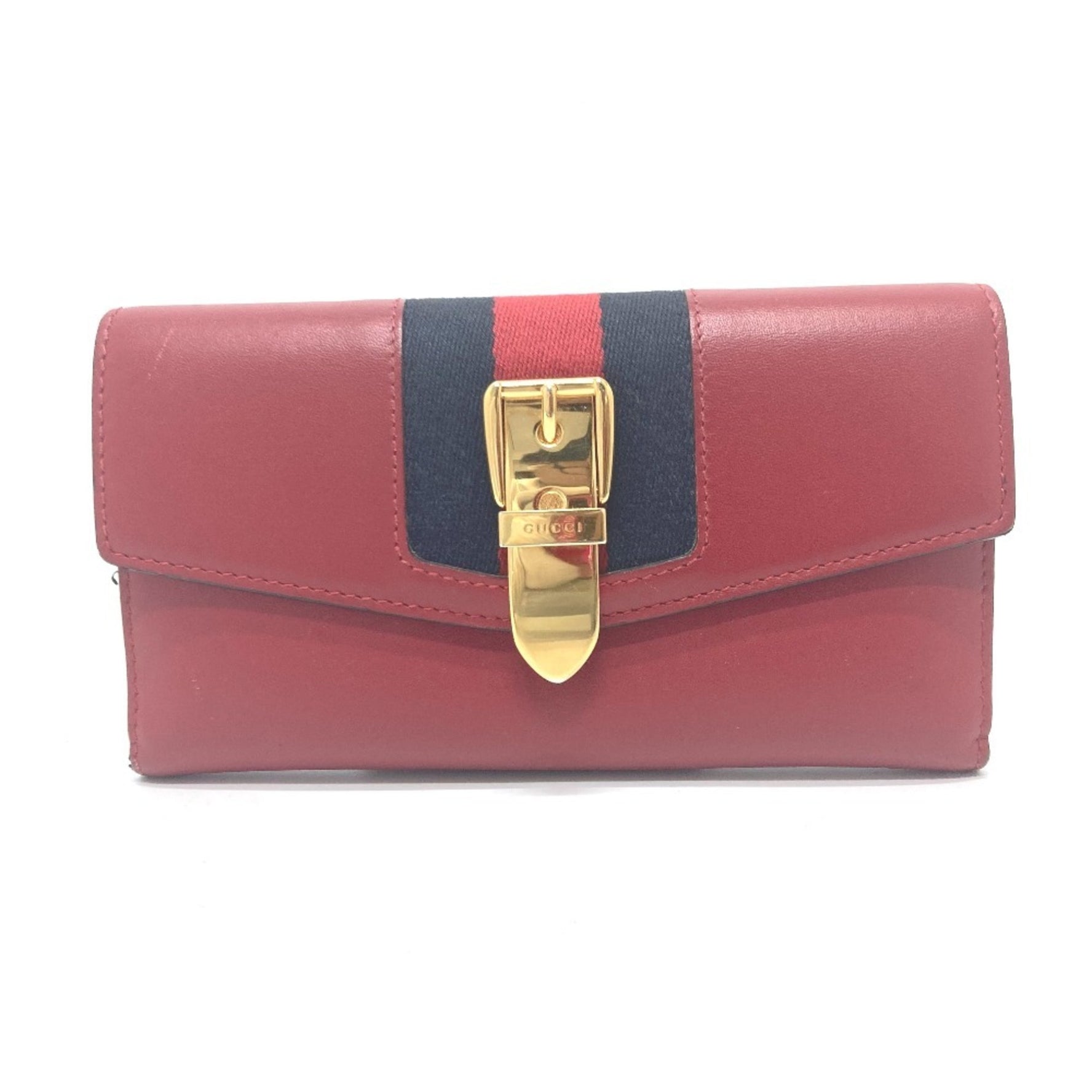 GUCCI Sylvie Continental Wallet Sherry Line Long Leather Red