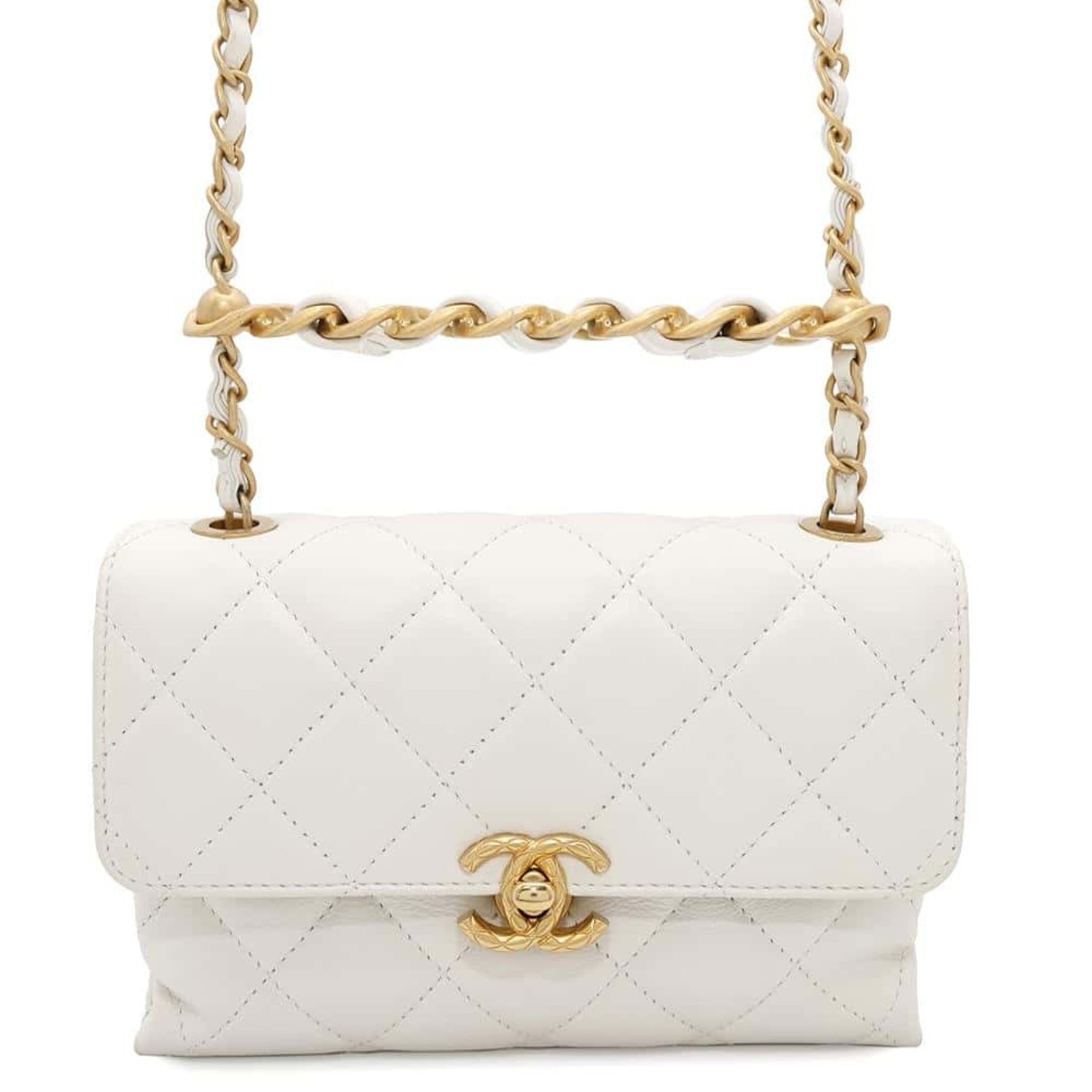 Chanel Chain Shoulder Bag Matelasse Coco Mark Lambskin AS3226 CHANEL 2way White