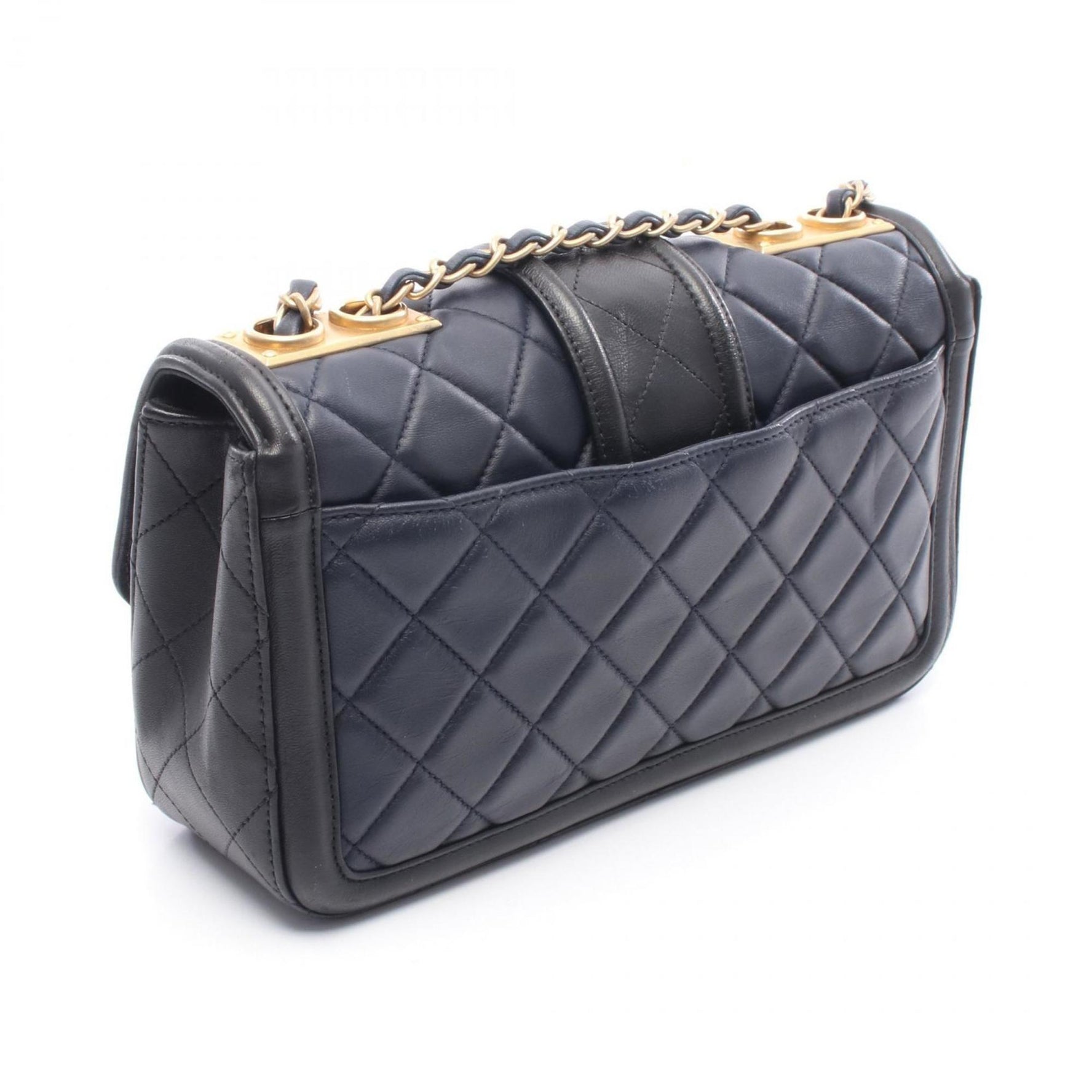 CHANEL Matelasse Shoulder Bag, Lambskin Leather, Women's, Navy and Black