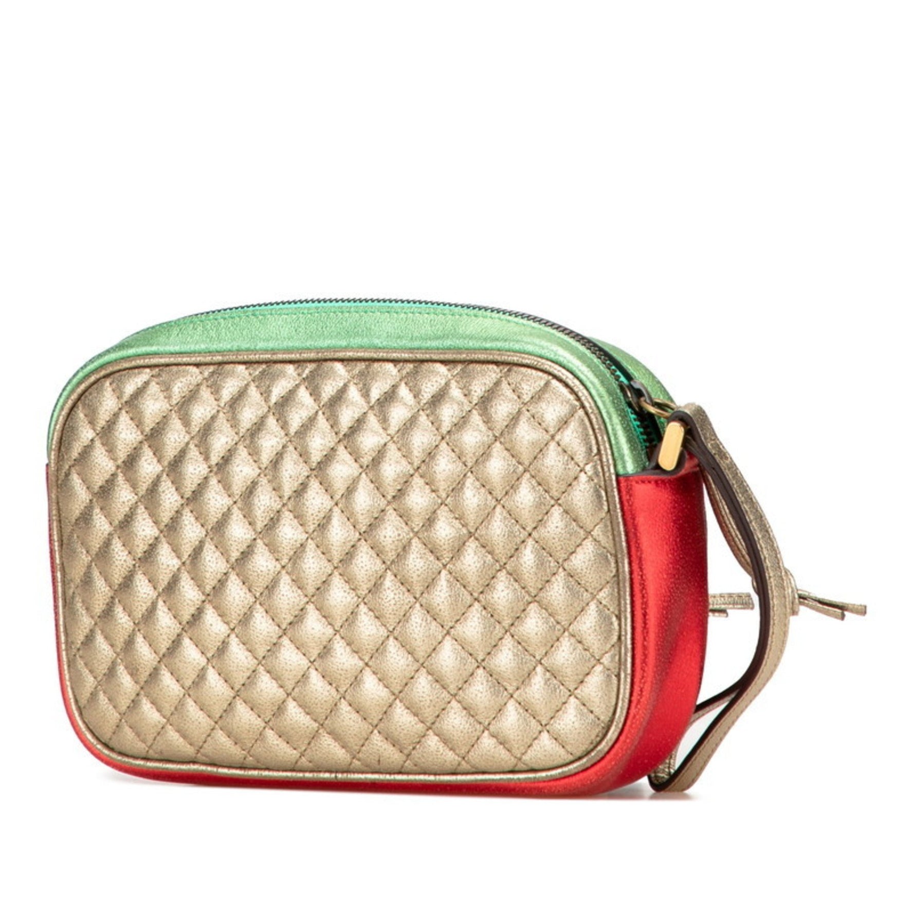 Gucci Laminated Quilted Clutch Bag/Second Bag Red Green Gold Leather