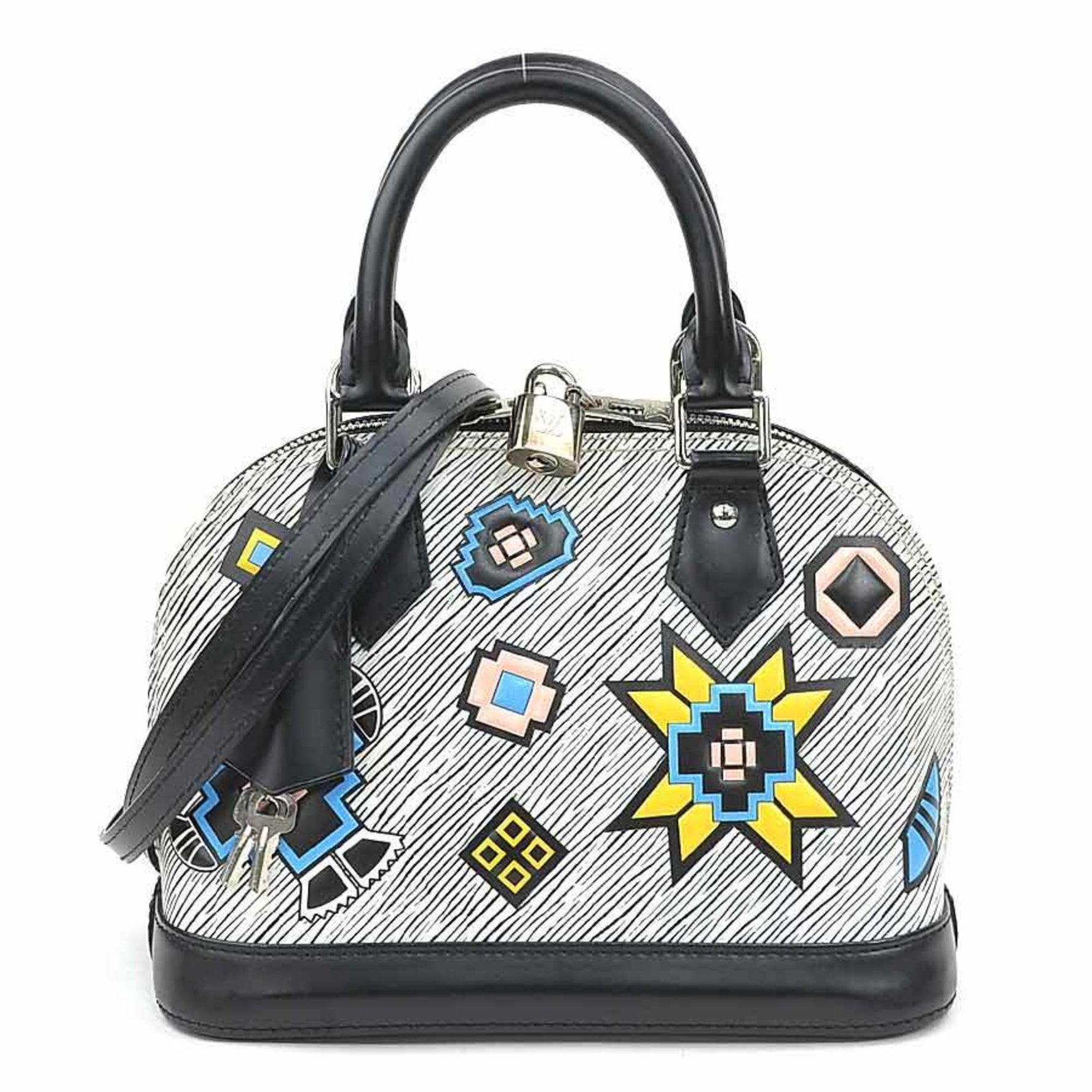 Louis Vuitton Alma BB Handbag/Shoulder Bag in Epi Denim and Leather, White Black