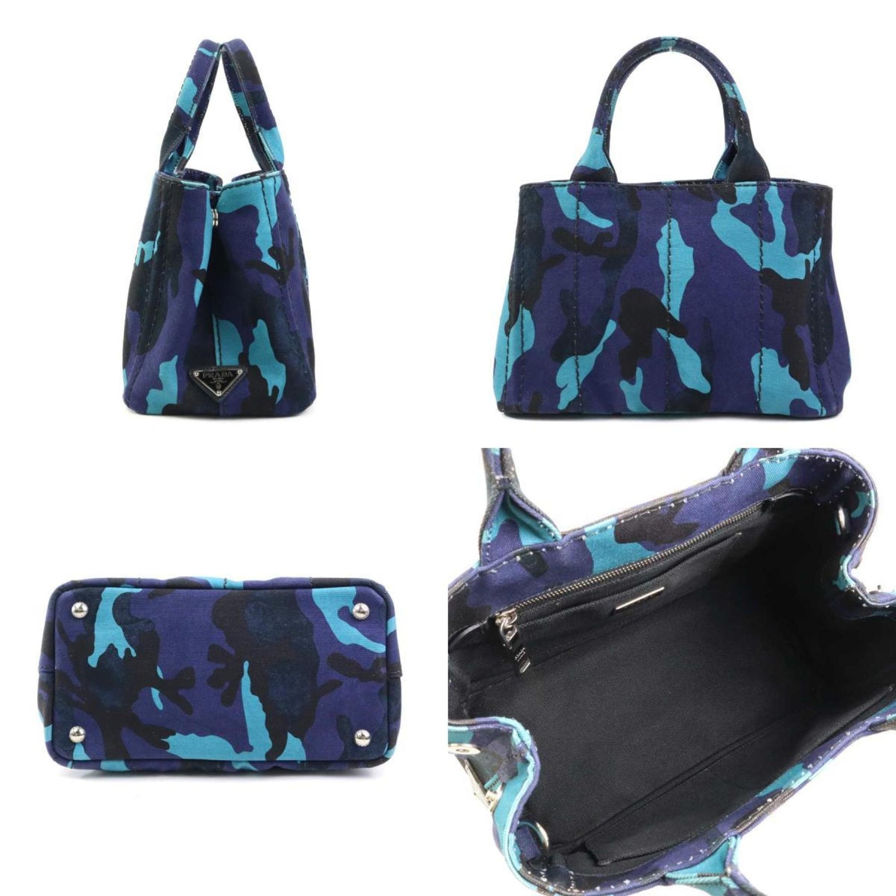 PRADA handbag shoulder bag canapa canvas navy blue black ladies e60360a