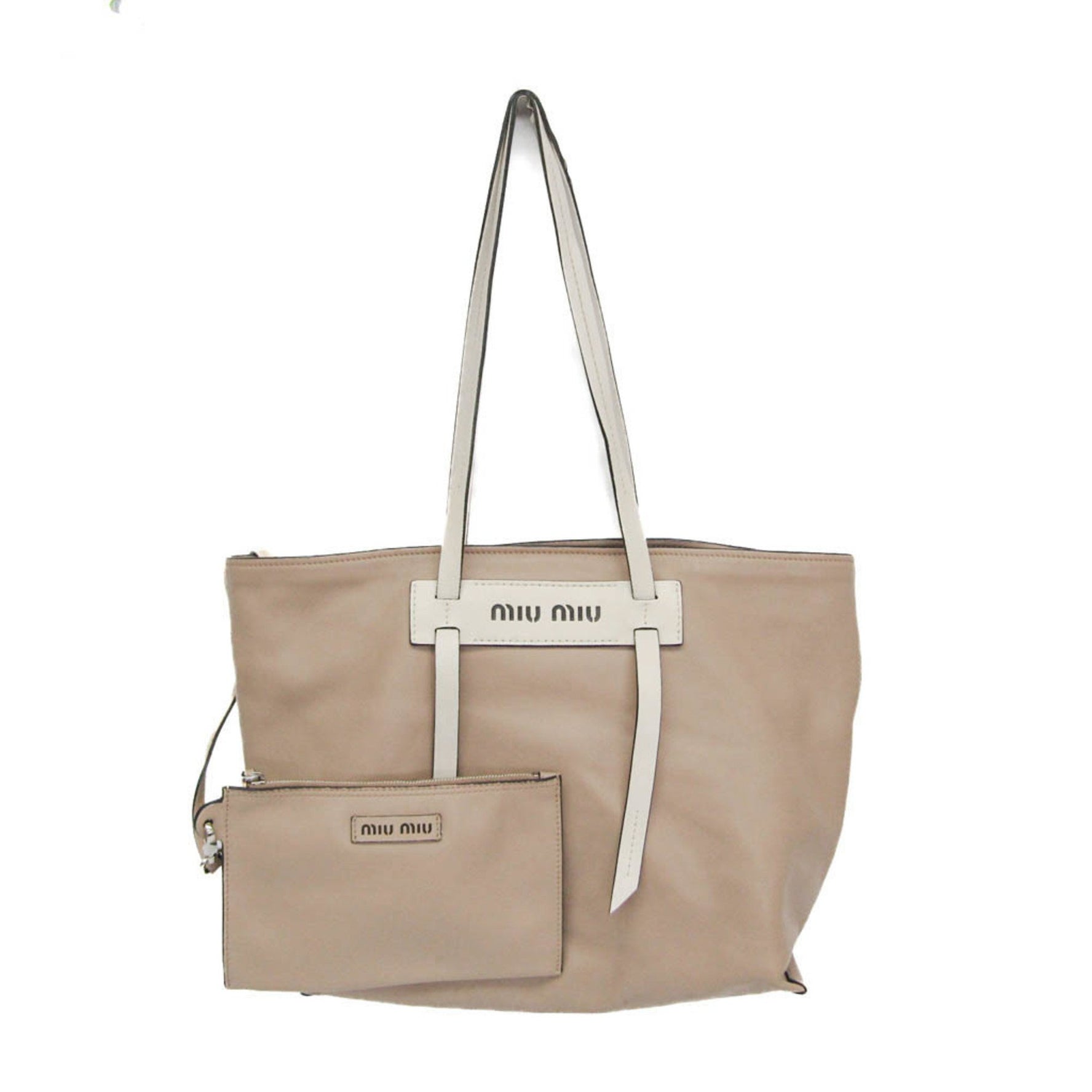 Miu Miu GRACE LUX Leather Tote Bag Beige,White