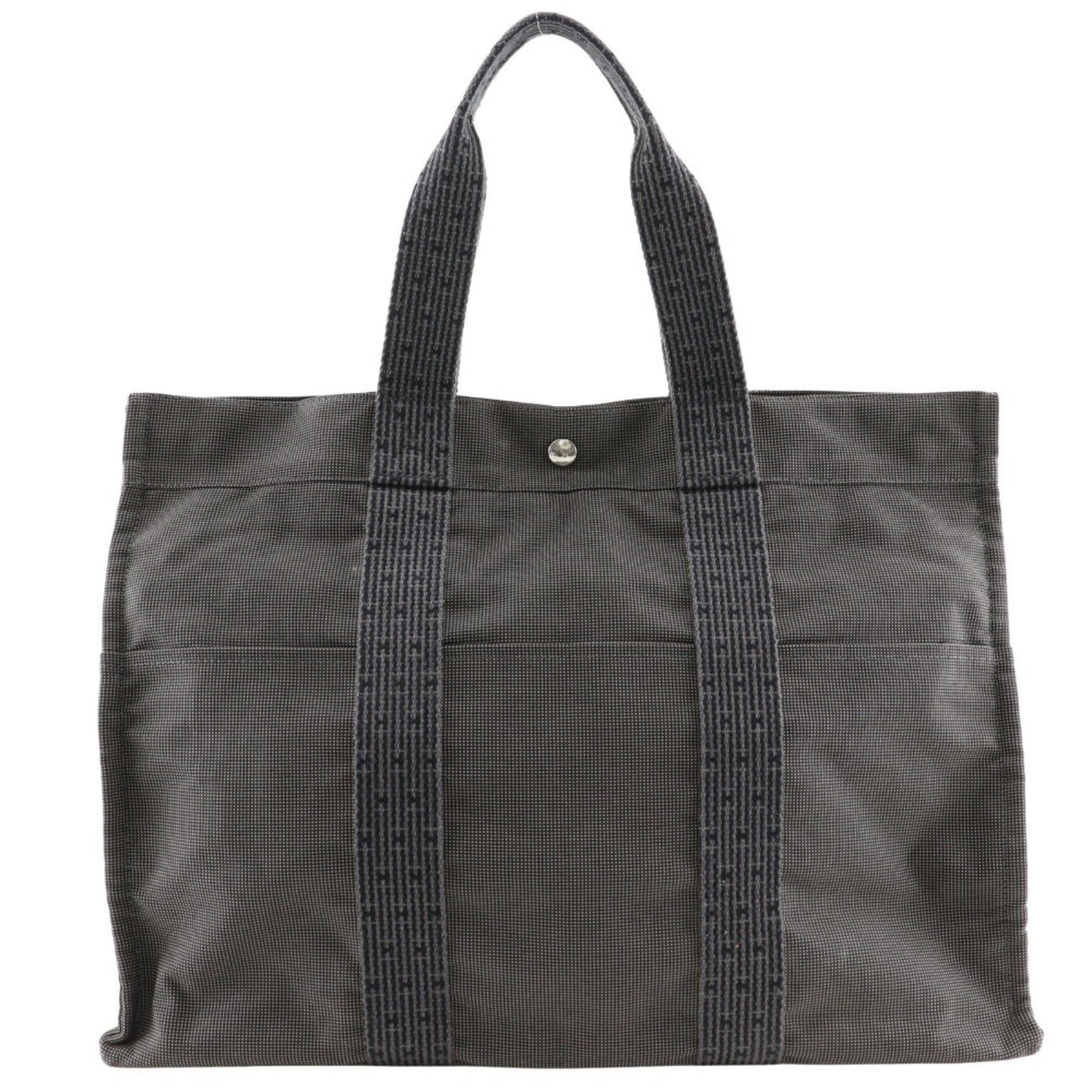 Hermes Airline Tote GM Bag Nylon Canvas Grey Snap Button Herline Unisex