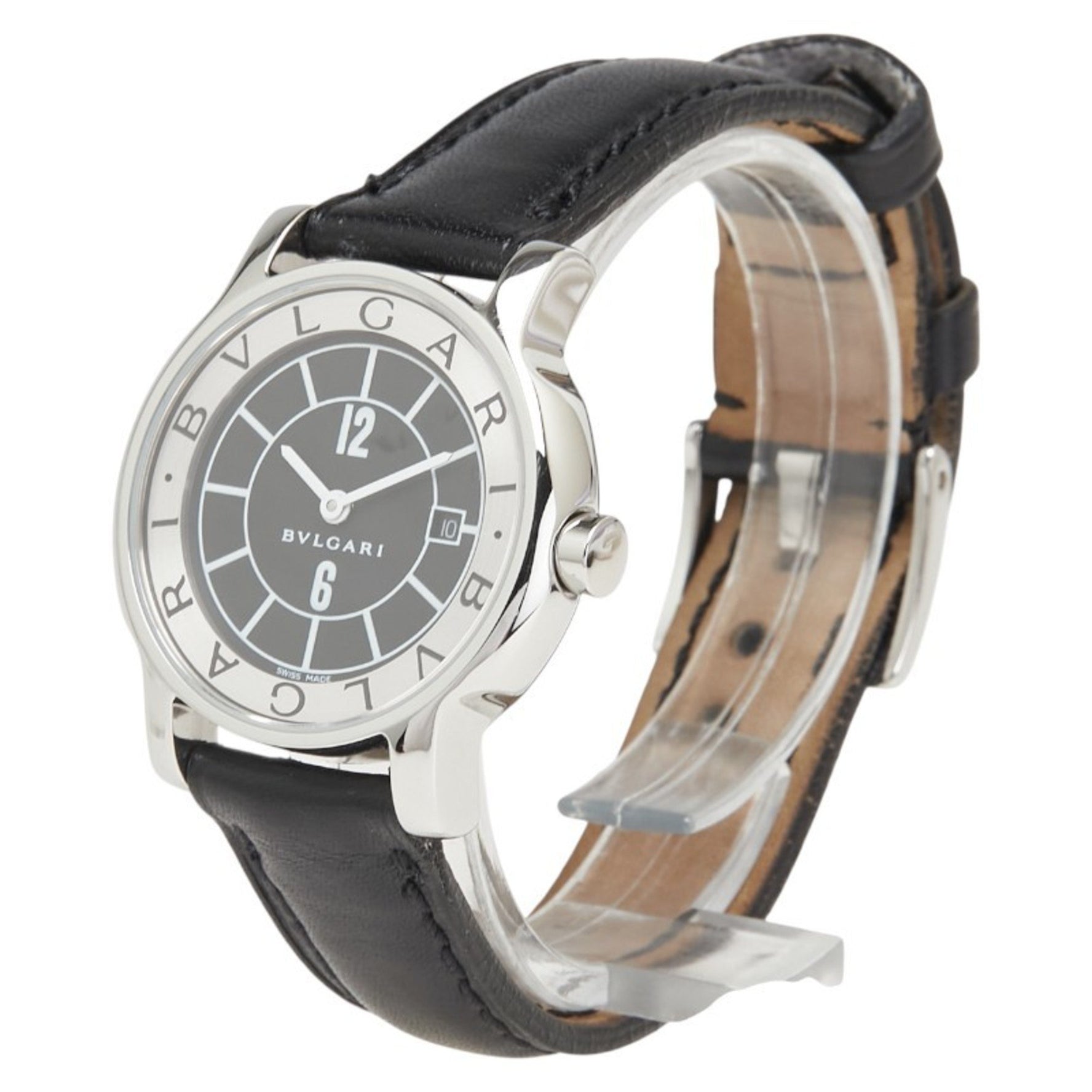 Bvlgari Solotempo Watch Quartz Black Dial Stainless Steel Leather