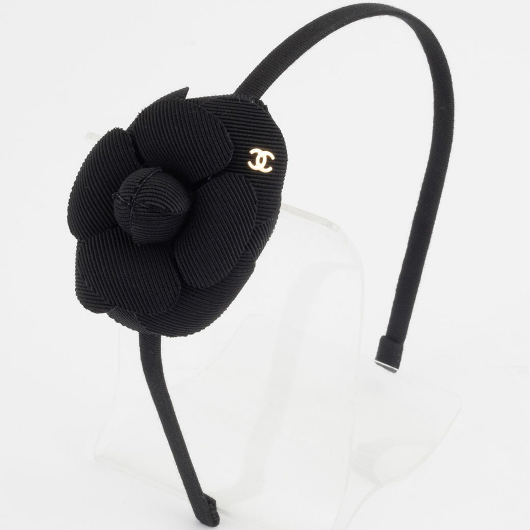 Chanel 24P Camellia Headband Black Women's Cotton Viscose Hair Flower CHANEL