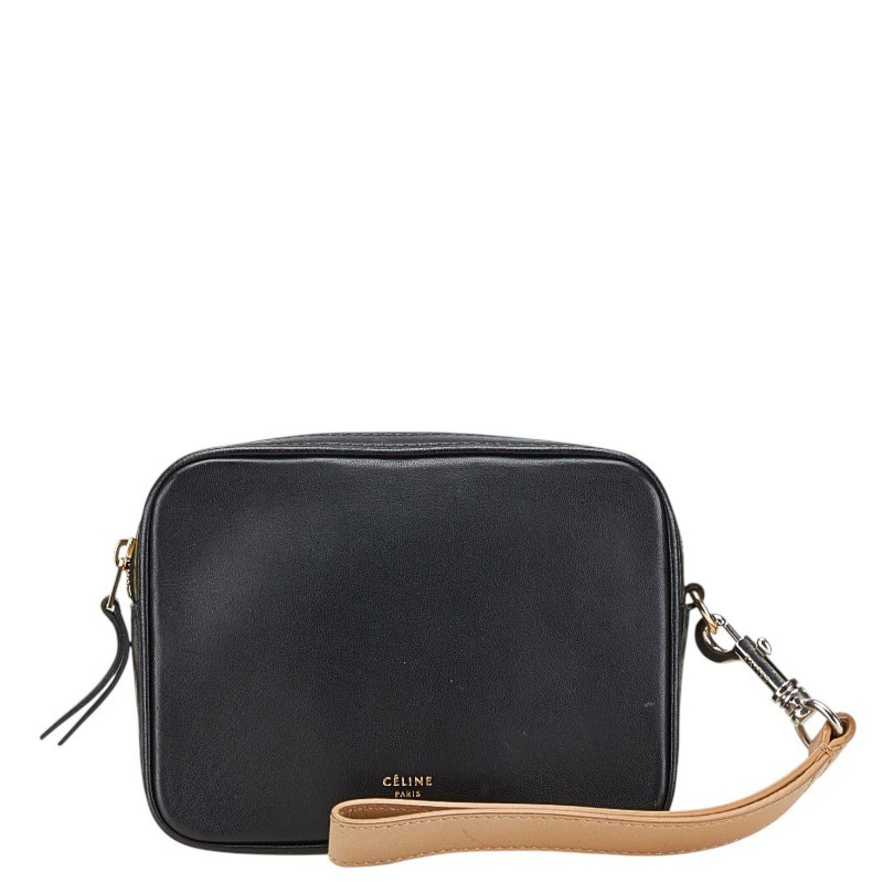 Celine Square Pouch in Black and Beige Leather