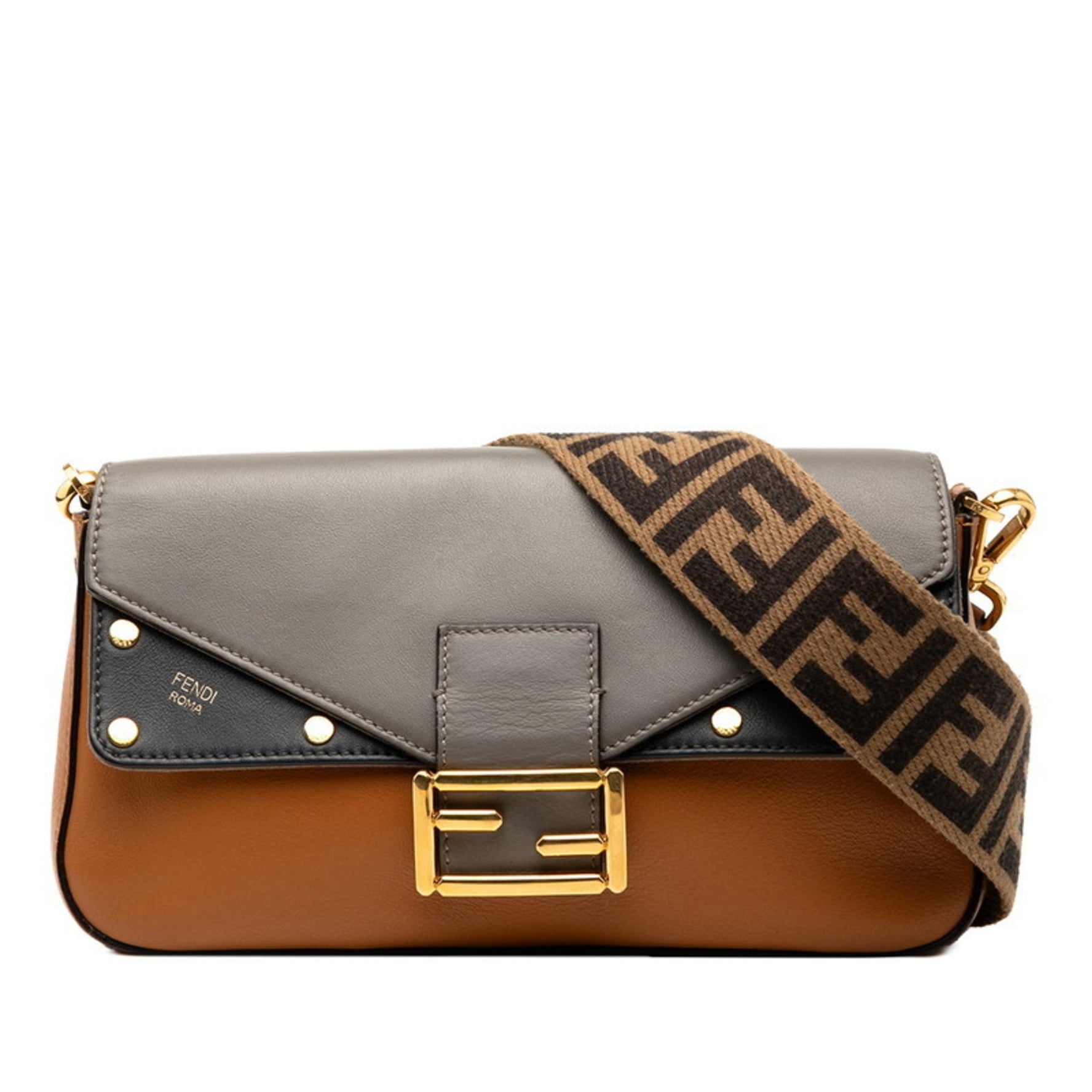Fendi Baguette Shoulder Bag Brown Multicolor Leather