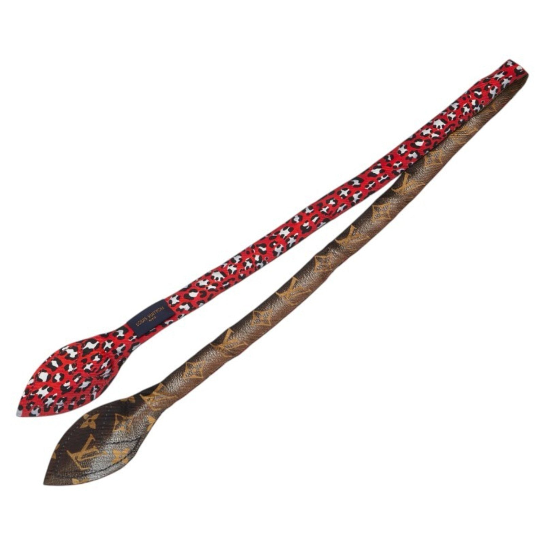 Louis Vuitton Monogram Leopard Bandeau Scarf Brown and Red Silk