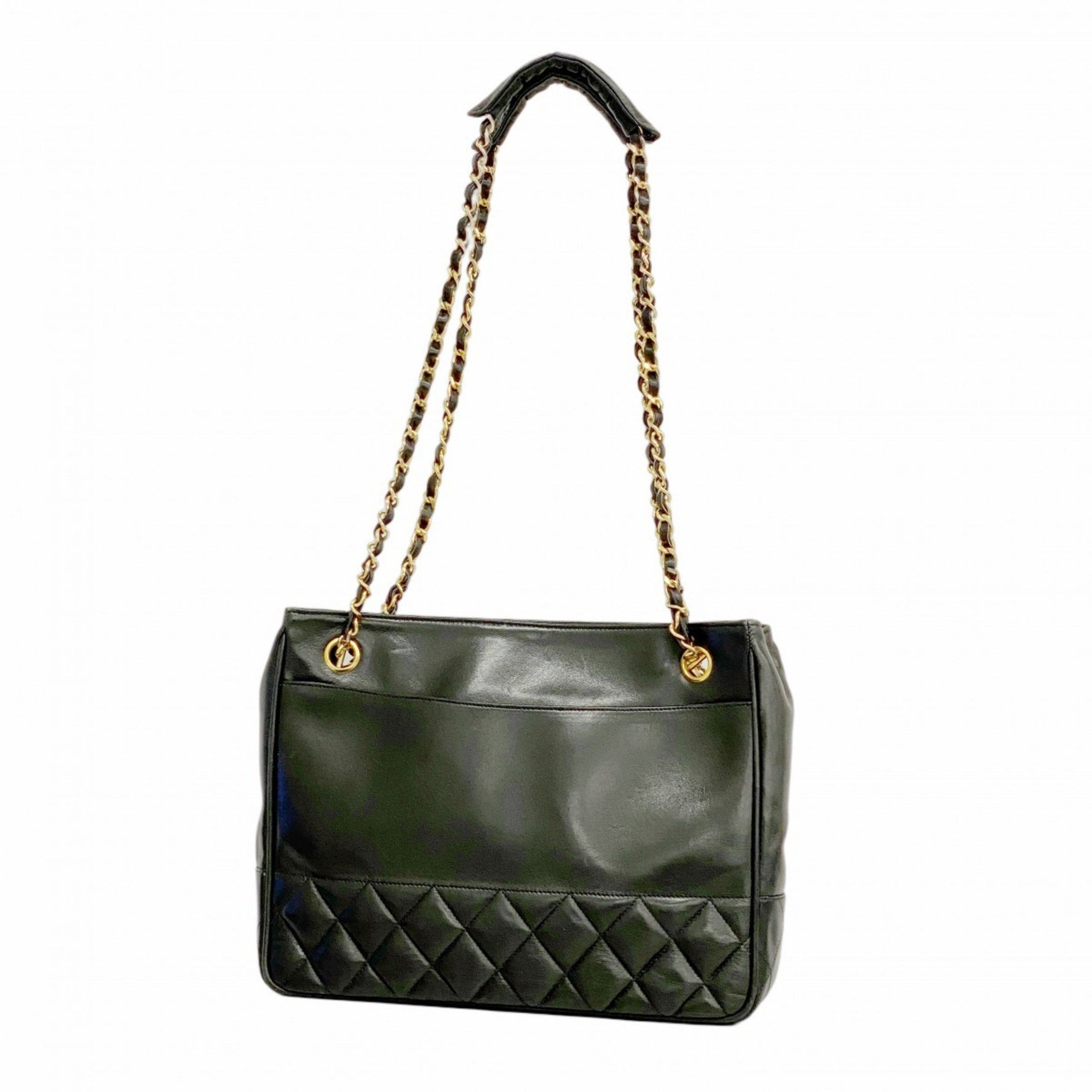 Chanel Matelasse Shoulder Bag with Chain Bag, Lambskin, Black, Women's