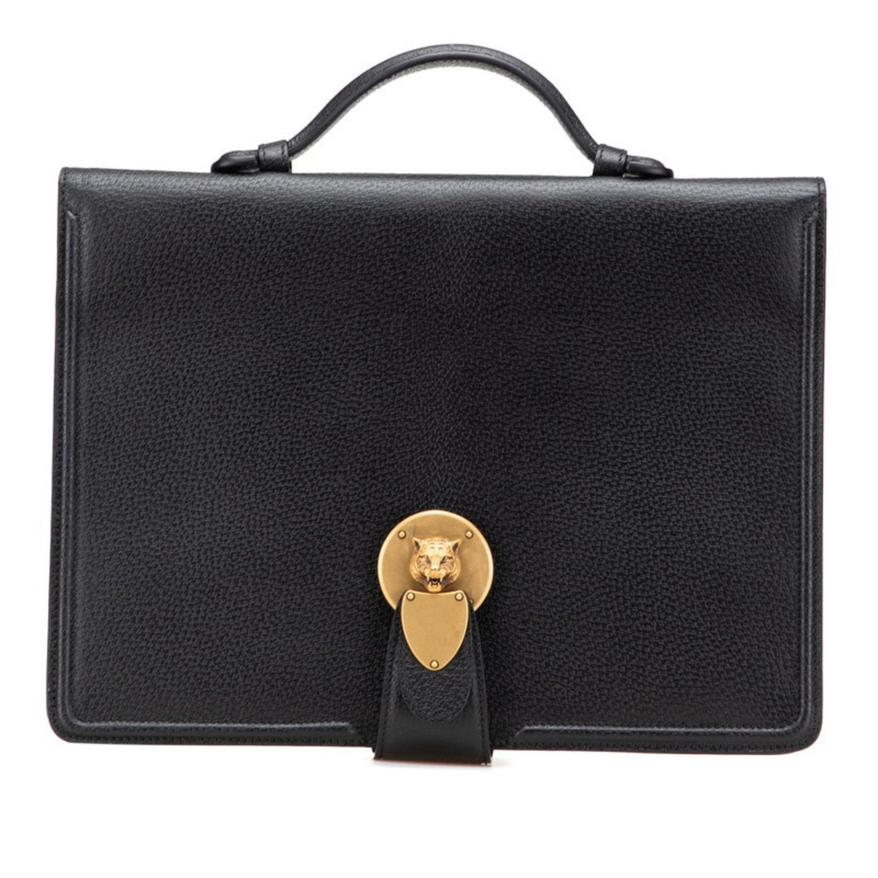 Gucci Cat Head Briefcase Clutch Bag Leather