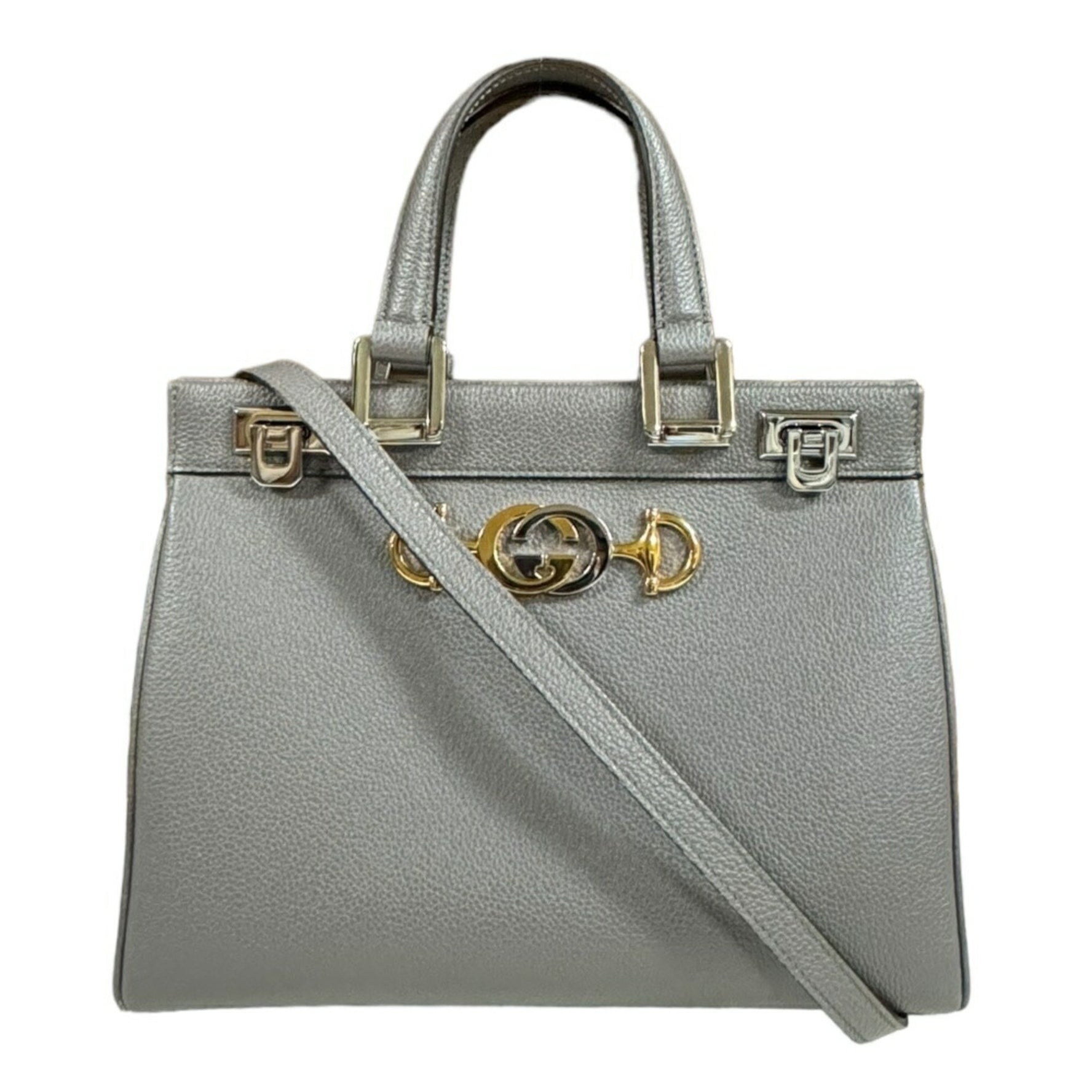 Gucci Zumi Shoulder Bag Leather Grey Women's GUCCI