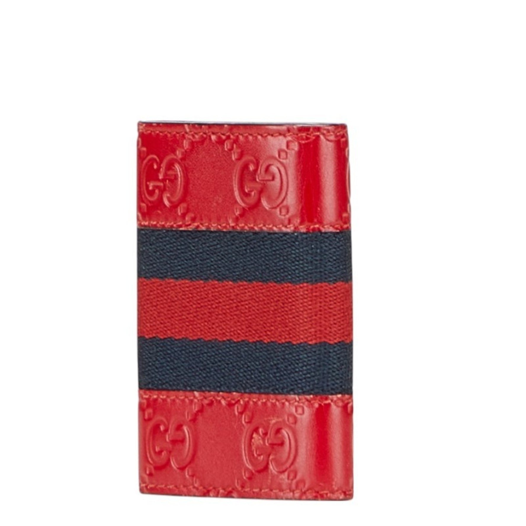 Gucci Guccissima Sherry Line Key Case Red Navy Leather