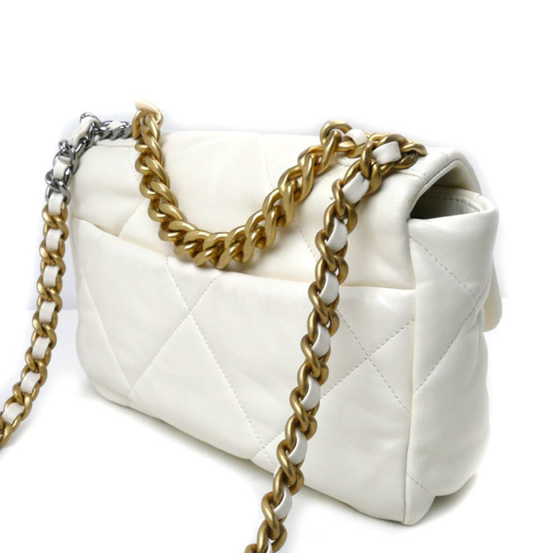 CHANEL 19 Chain Shoulder Bag White Cream