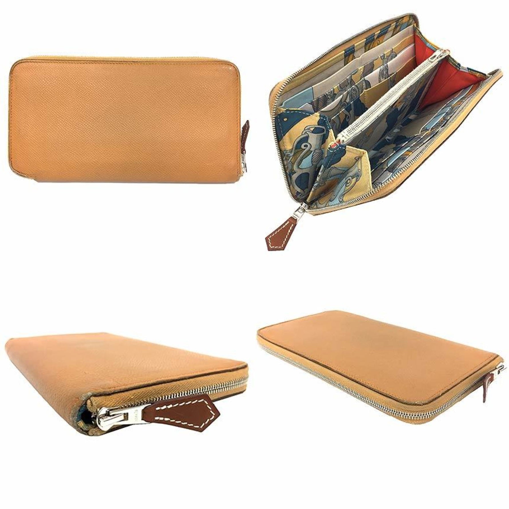 HERMES Azap Silkin Wallet Long Round Della Cavalleria Brown Hermes