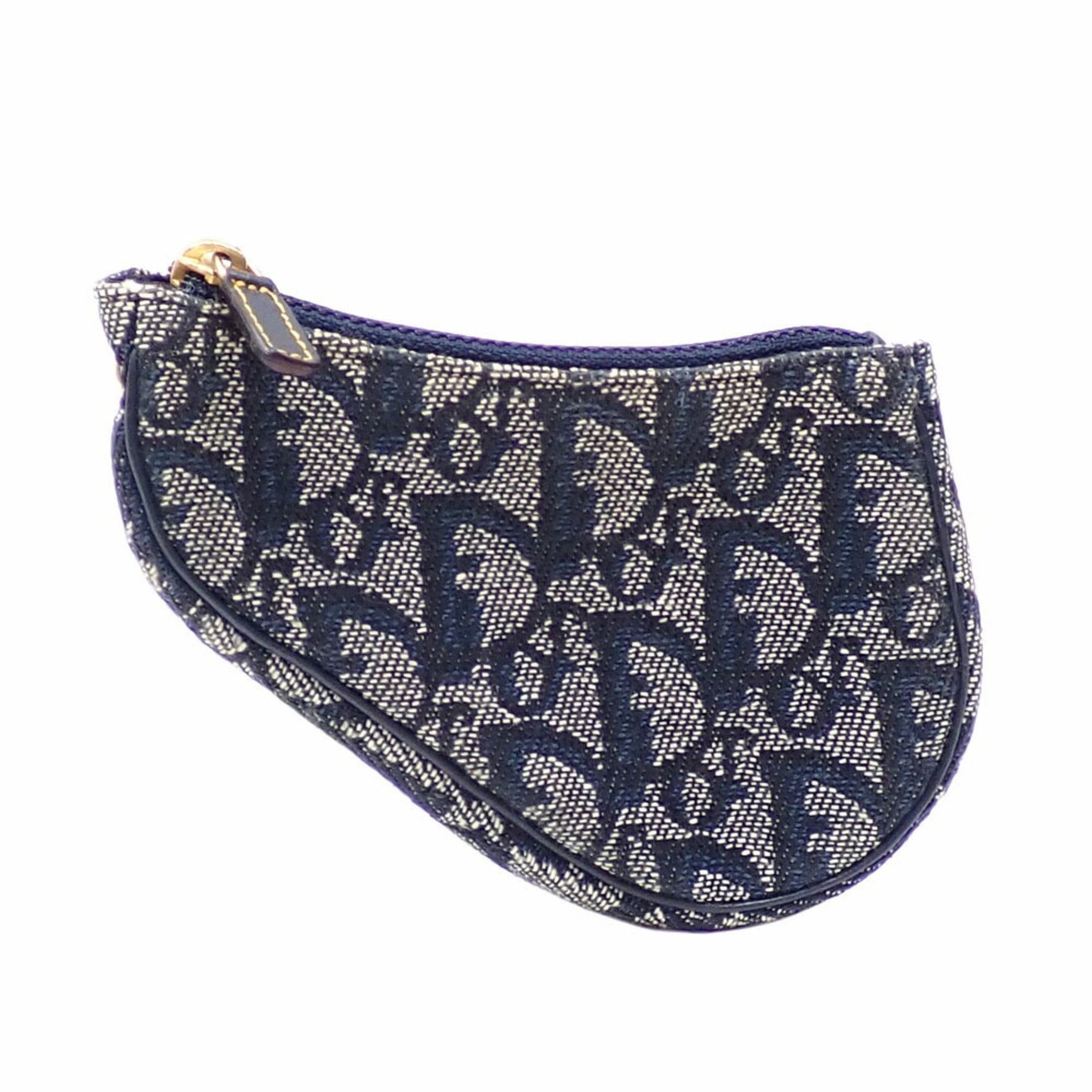 Christian Dior Saddle Coin Case, Women's Navy Canvas Purse, Trotter