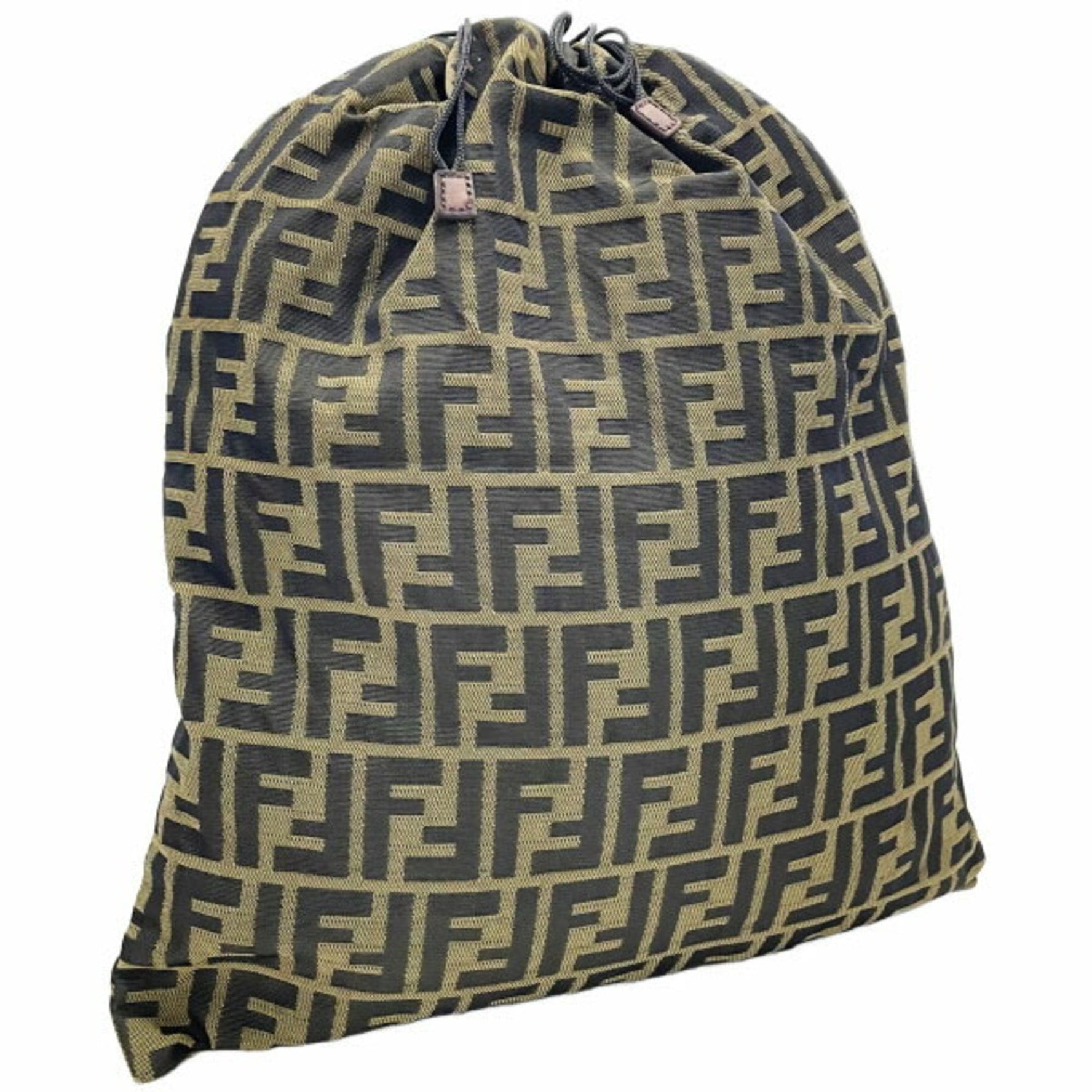 Fendi Pouch Zucca Nylon Canvas Khaki Black FF Bag Multi