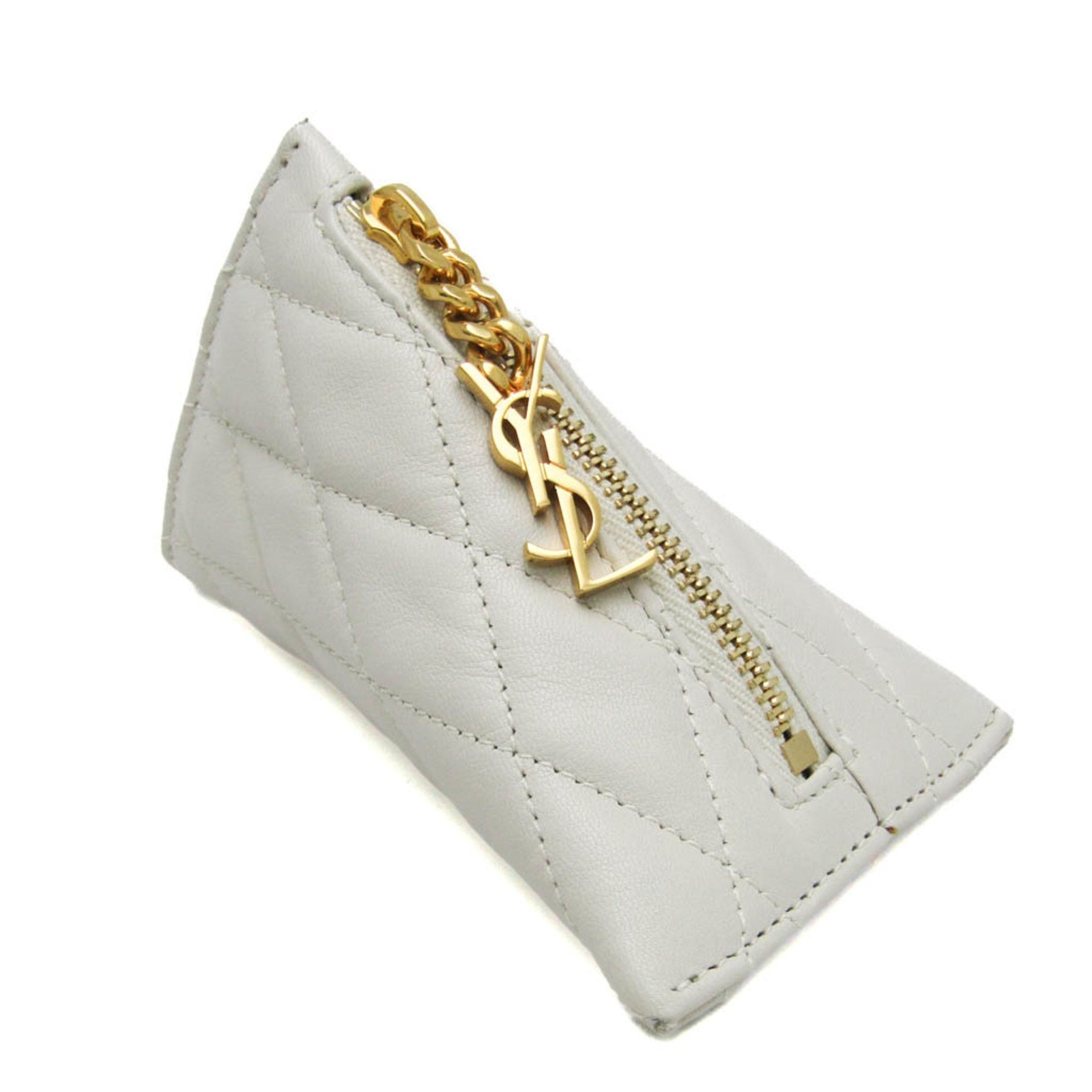Saint Laurent Quilting Women's Leather Coin Purse/coin Case Off-white