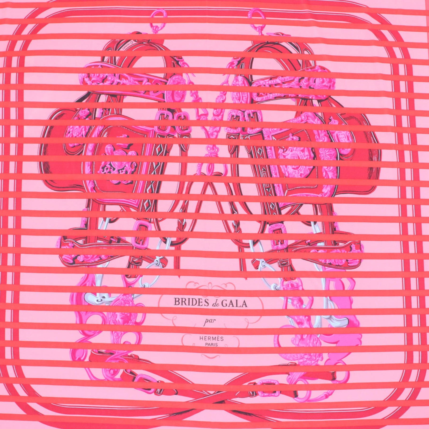 HERMES BRIDES de GALA formal bridle, 100% silk scarf, red, made in France