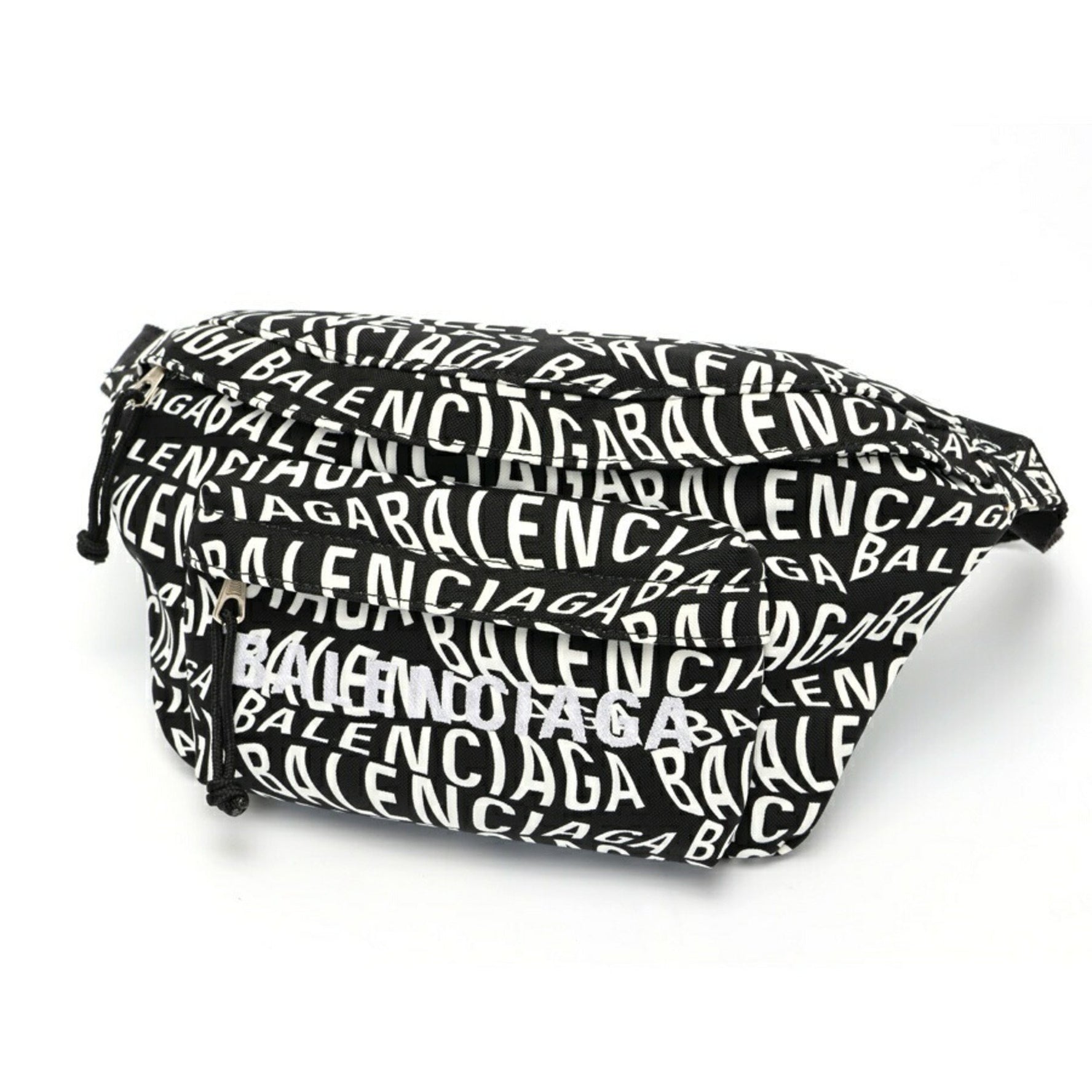 Balenciaga Wheel Belt Bag Body Nylon Black White S-158727