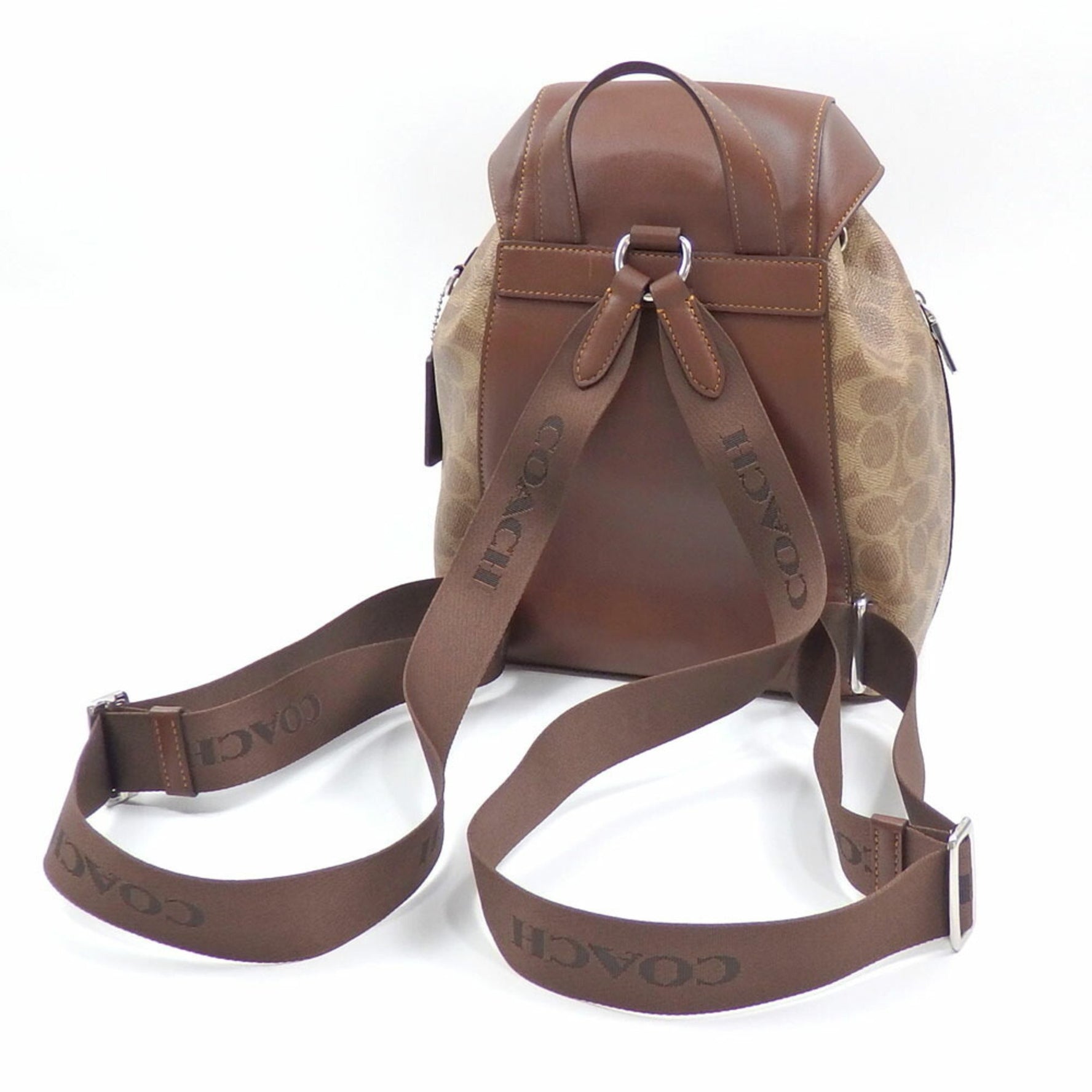 Coach Pace Signature Canvas Backpack, Women's, Silver, Tan, and Brown, Coated Refined Calfskin Leather, CZ982 SVXHE