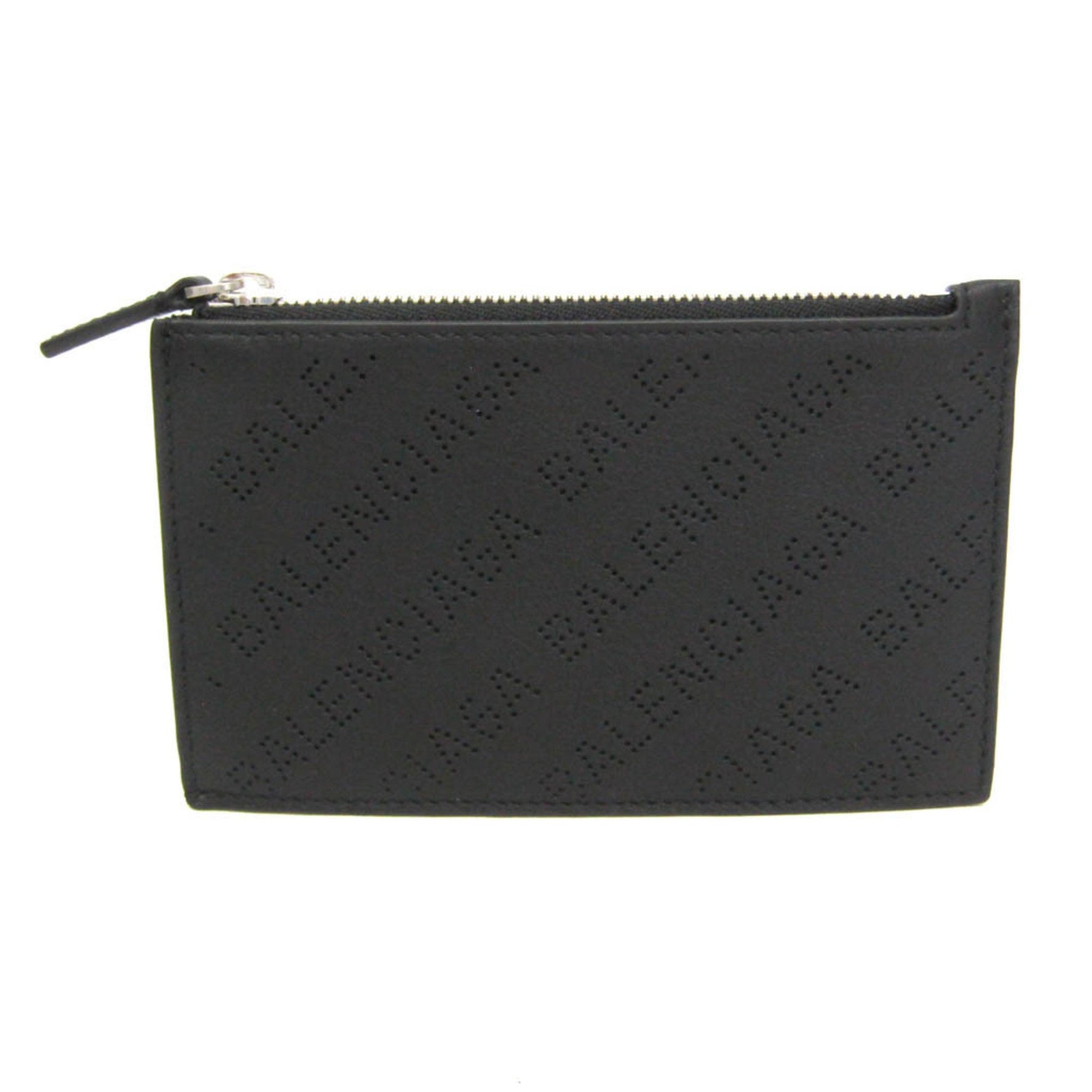 Balenciaga Logo Coin Card Holder Leather Card Case Black