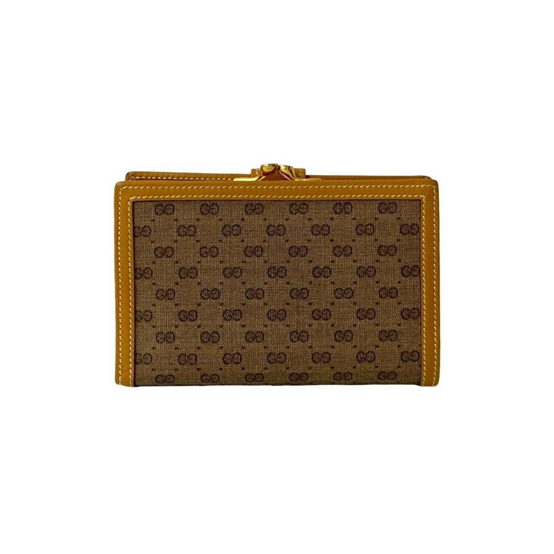 GUCCI Old Gucci Micro GG Logo Metal Leather Clasp Bifold Wallet Brown