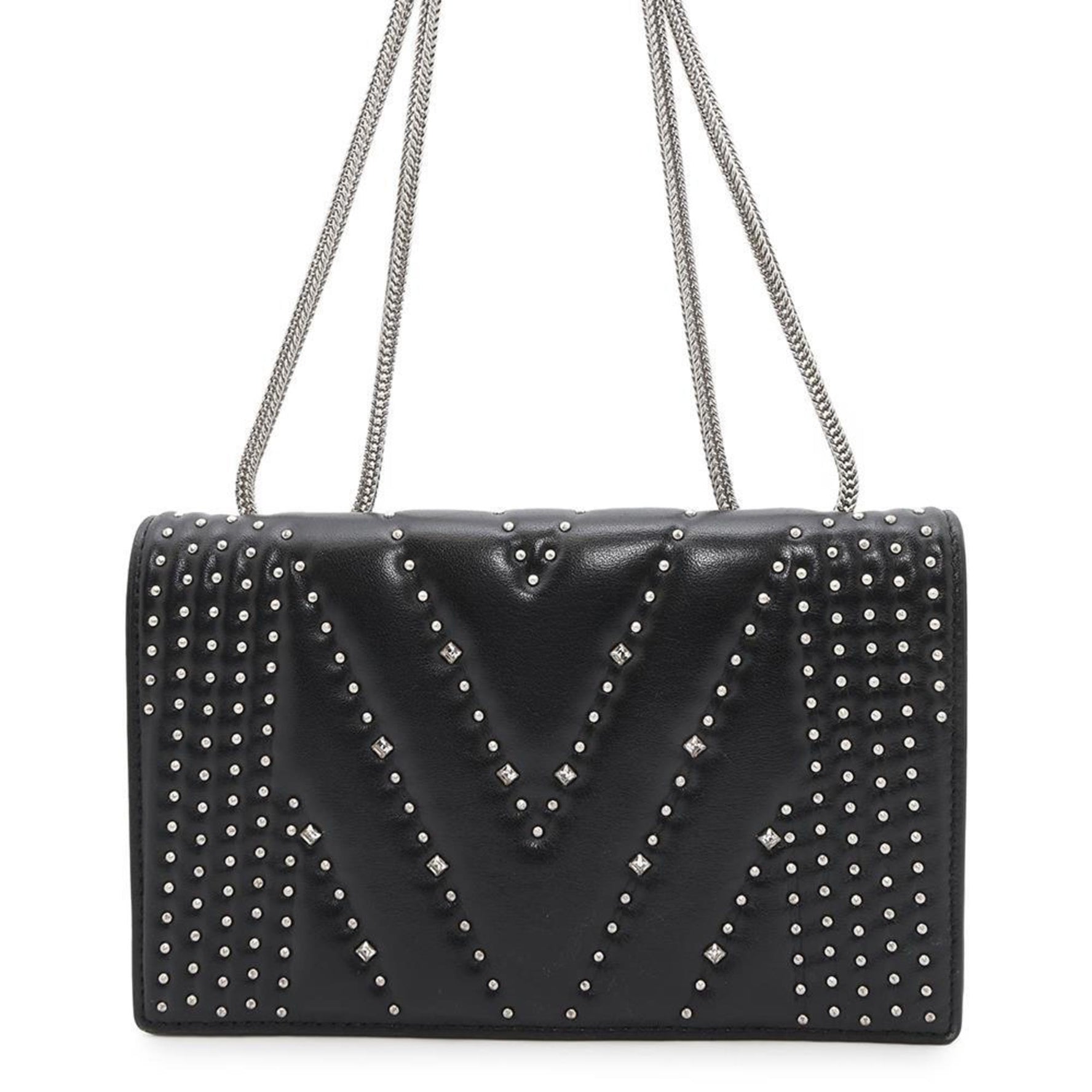 MCM Chain Shoulder Bag Studs Leather Black