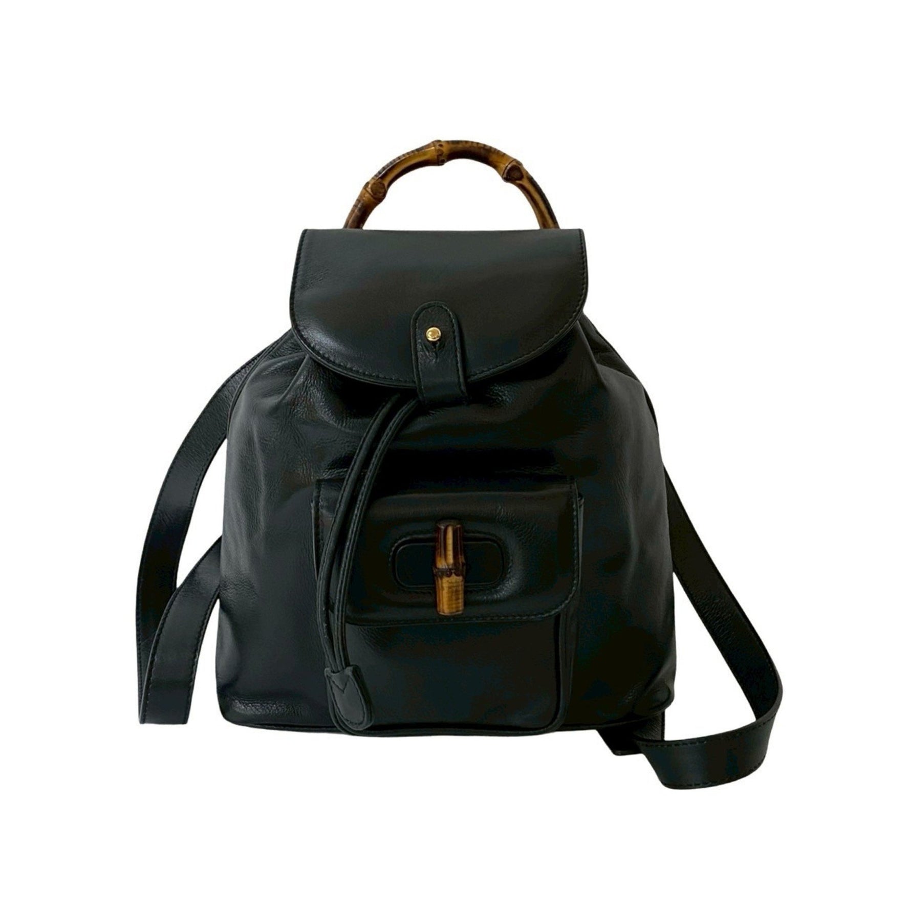 GUCCI Old Bamboo Leather Drawstring Mini Backpack Daypack