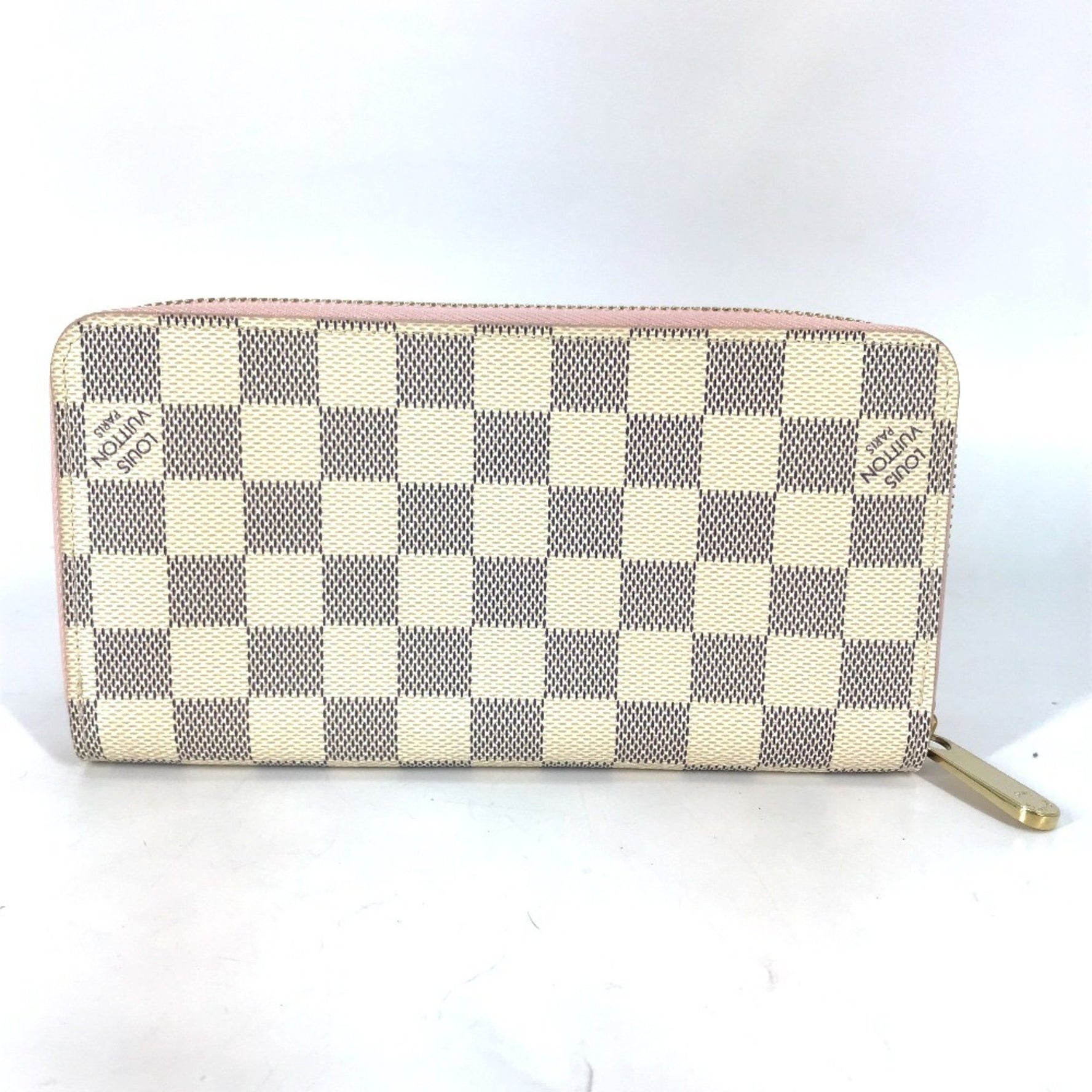 Louis Vuitton Damier Azur Zippy Wallet, Round Zip Long Canvas, Rose Ballerine, White