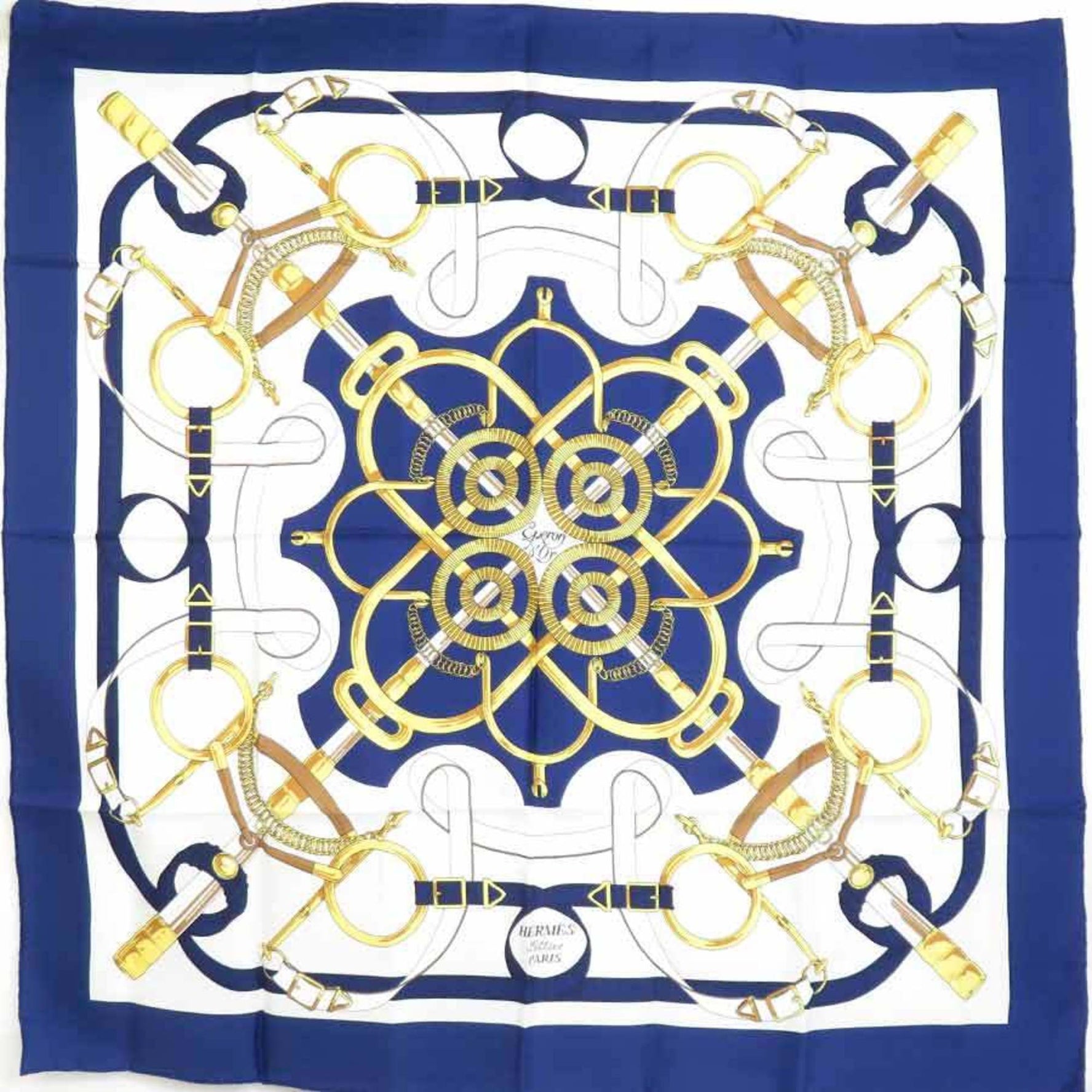 Hermes Hermès Carré 90 Scarf, Silk, Blue, White, and Gold