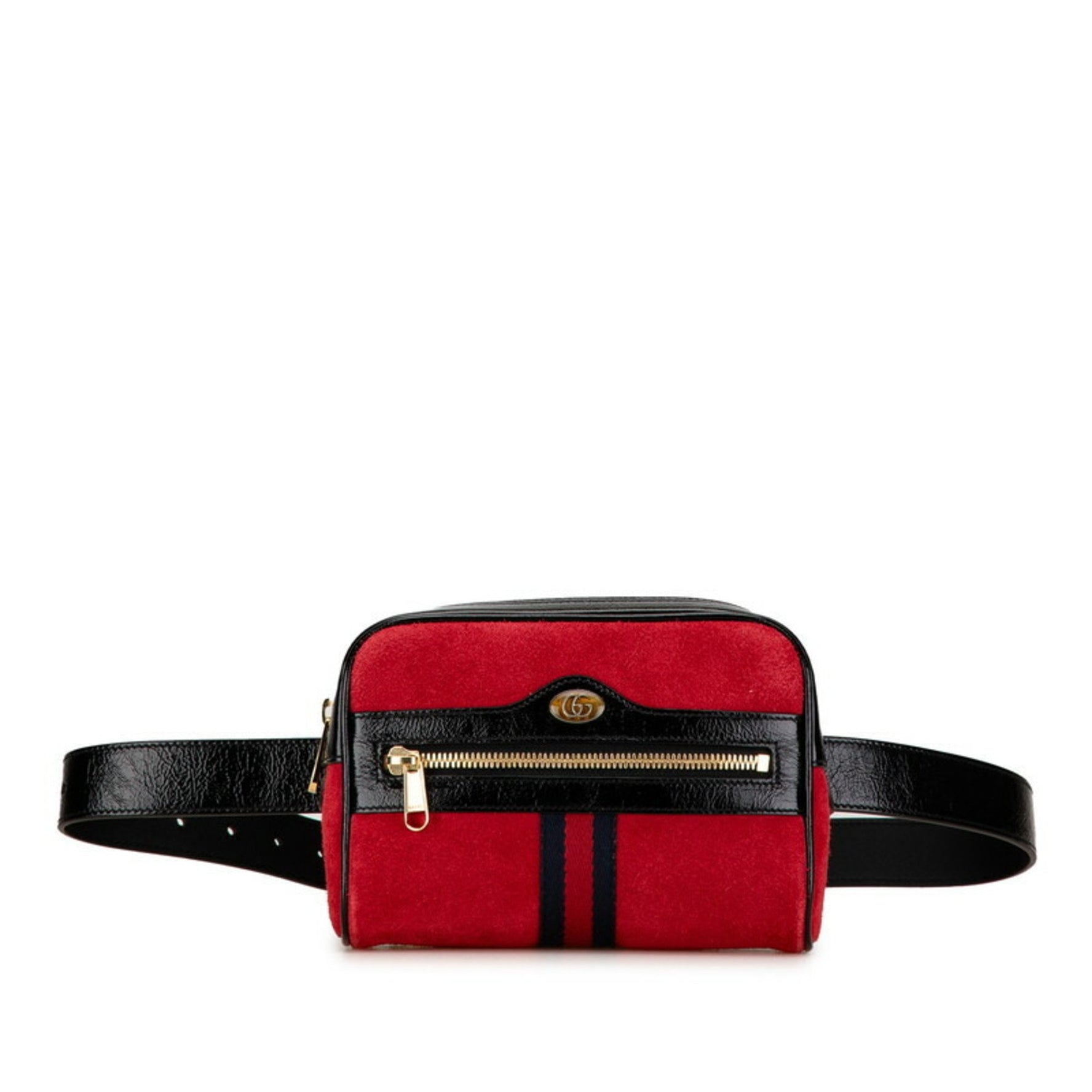 Gucci Web Ophidia Sherry Line Waist Bag Belt Red Black Suede Patent Leather Women's GUCCI