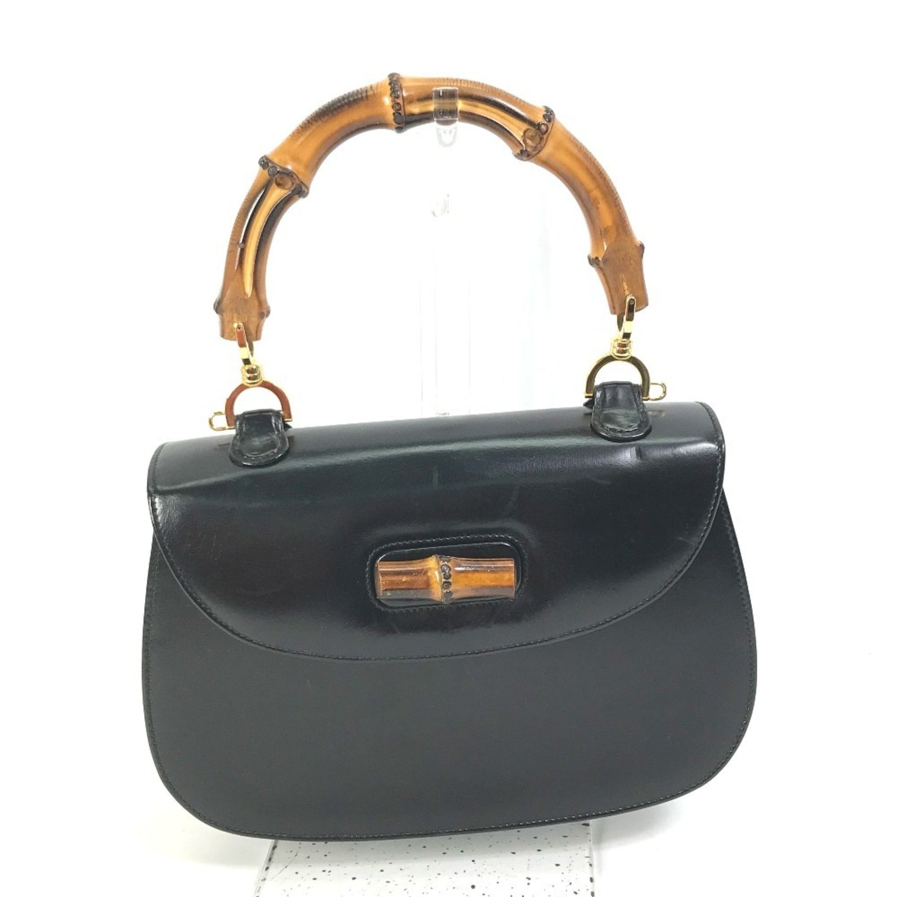 GUCCI 000 1951 Turnlock Old Bamboo Top Handle Handbag in Leather/Bamboo