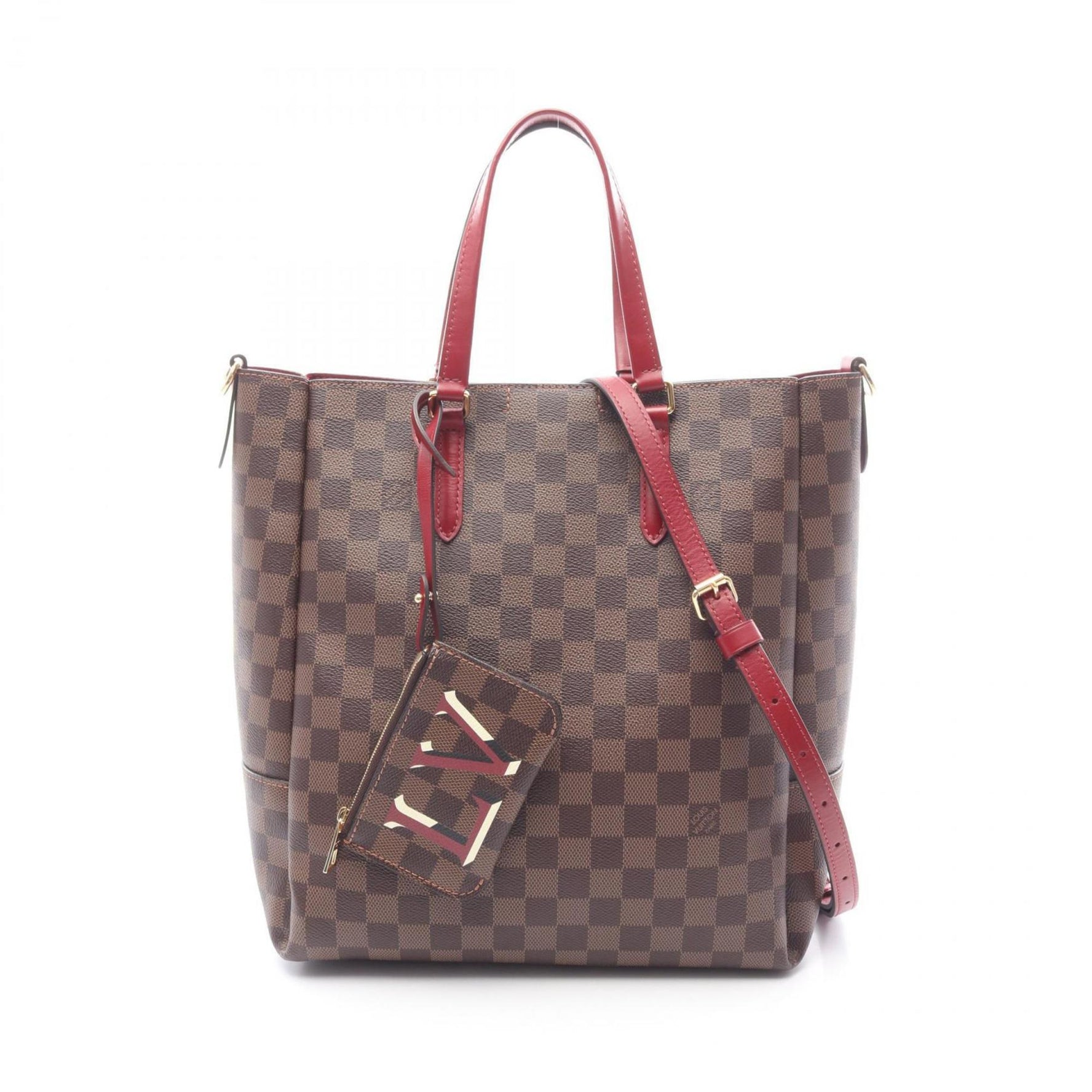 Louis Vuitton Belmont NV MM Damier Ebene Cherry Berry Tote Bag, Coated Canvas and Leather, Brown Bordeaux